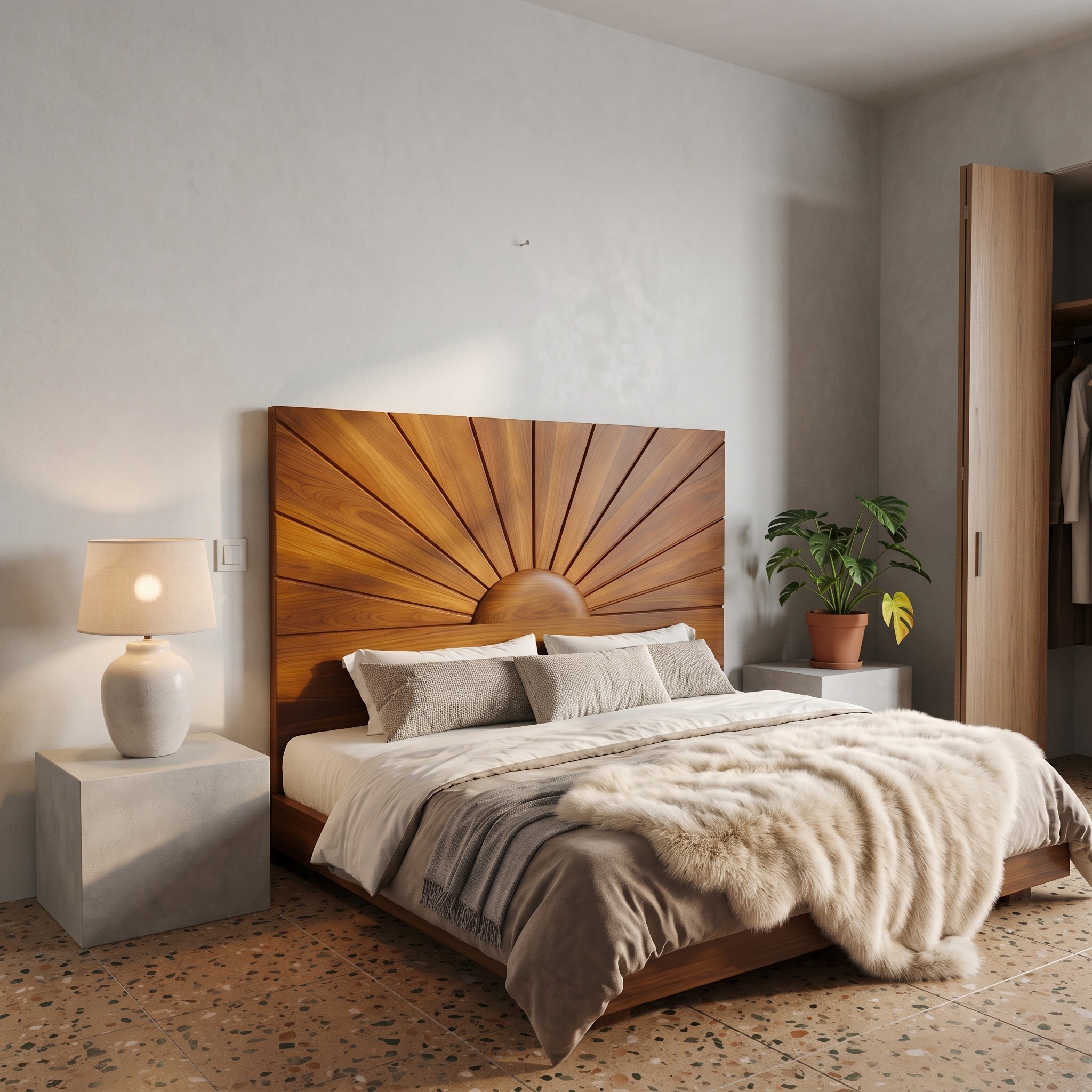 Organic Sunburst Headboard Solid Wood Bed Headboard for Bedroom
