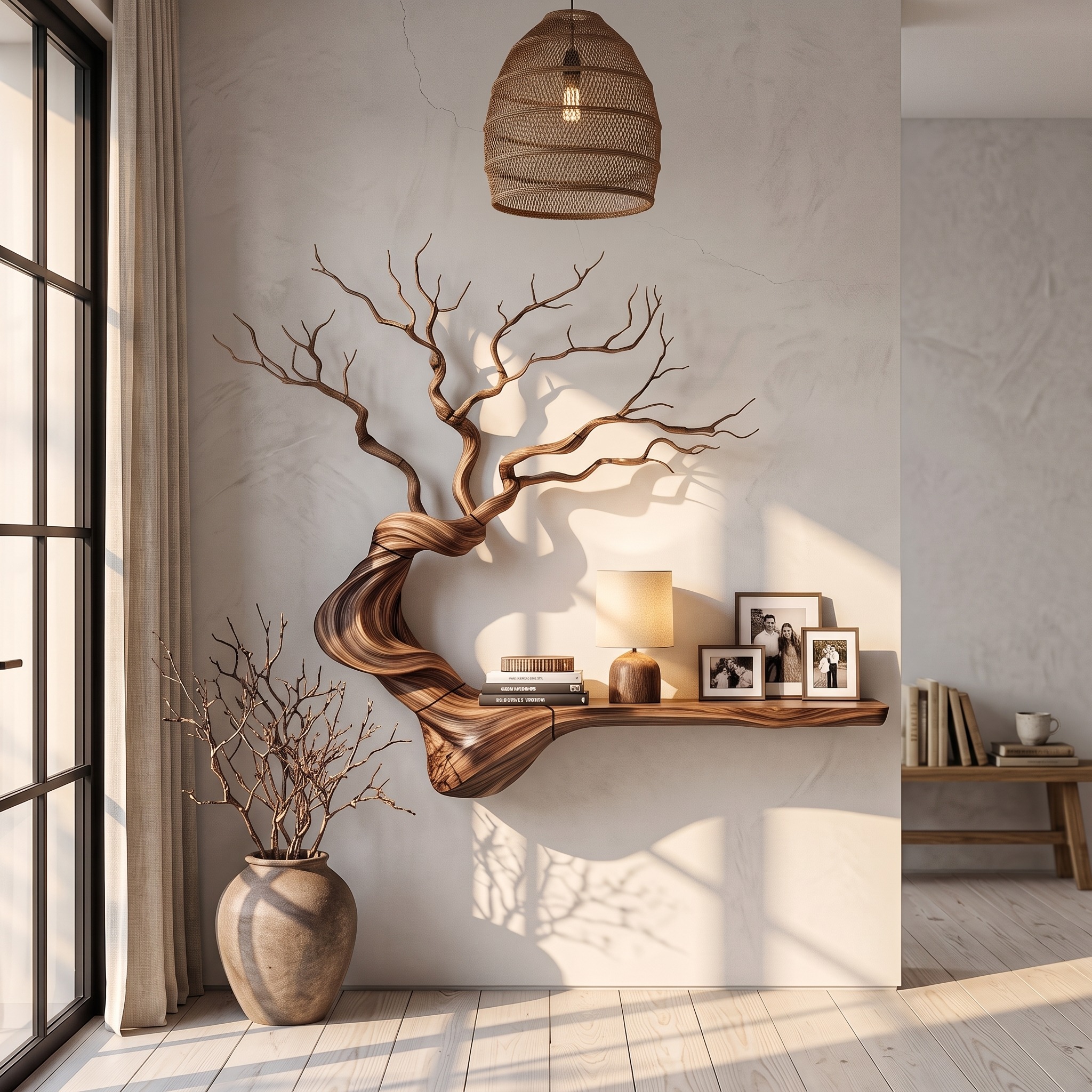 Organic Tree Bookcase with Flowing Branch Shelves for Living Room