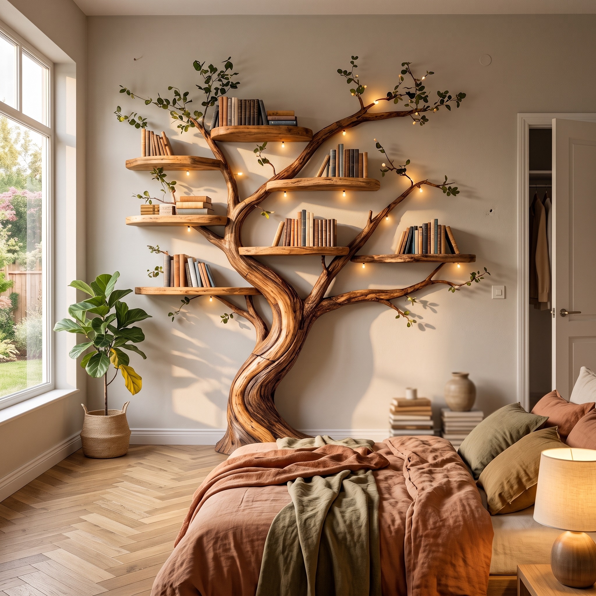 Organic Tree Bookshelf Living Room Interior Sculptural Wall Display