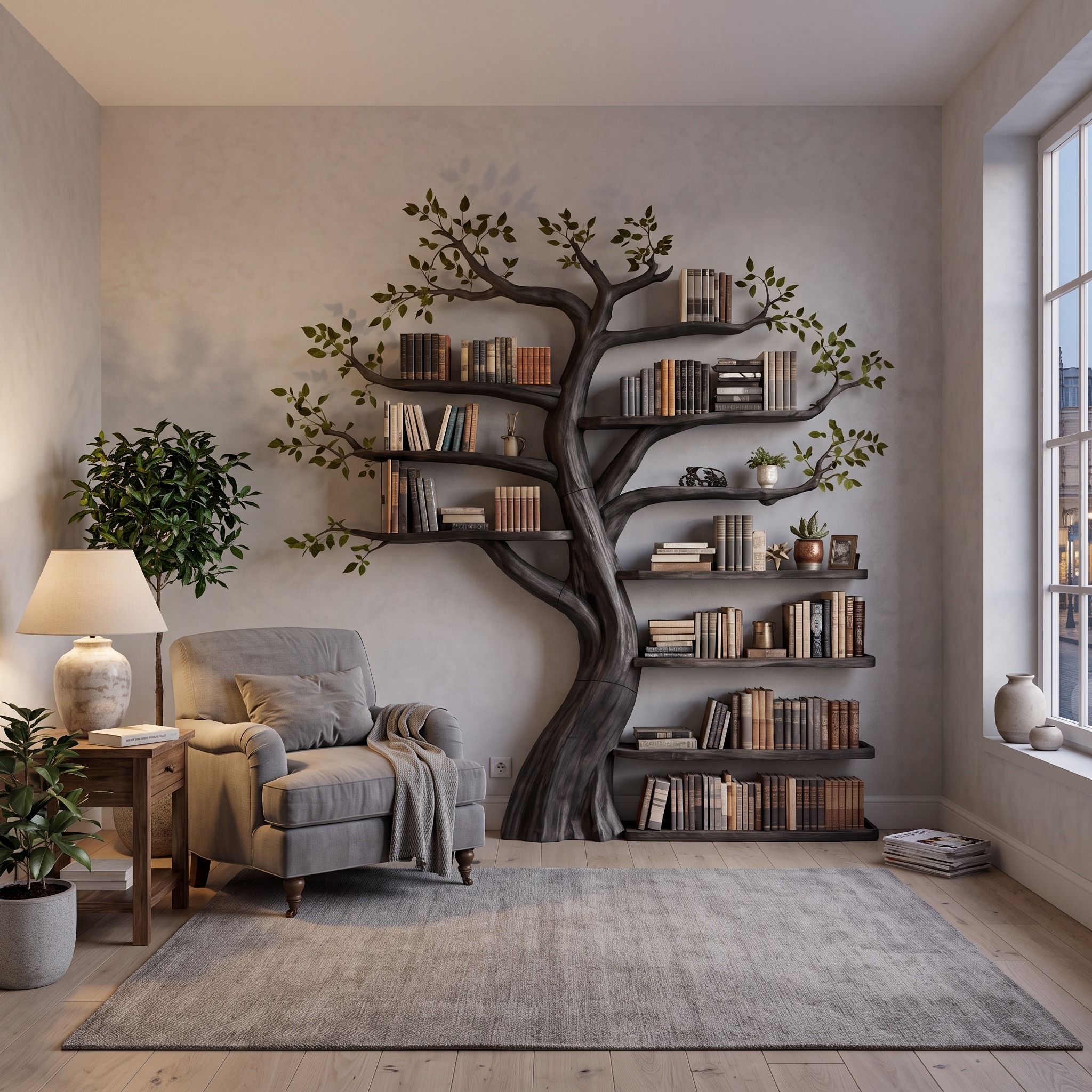 Organic Tree Bookshelf Living Room Interior Sculptural Wall Display - Model SINLKITB670