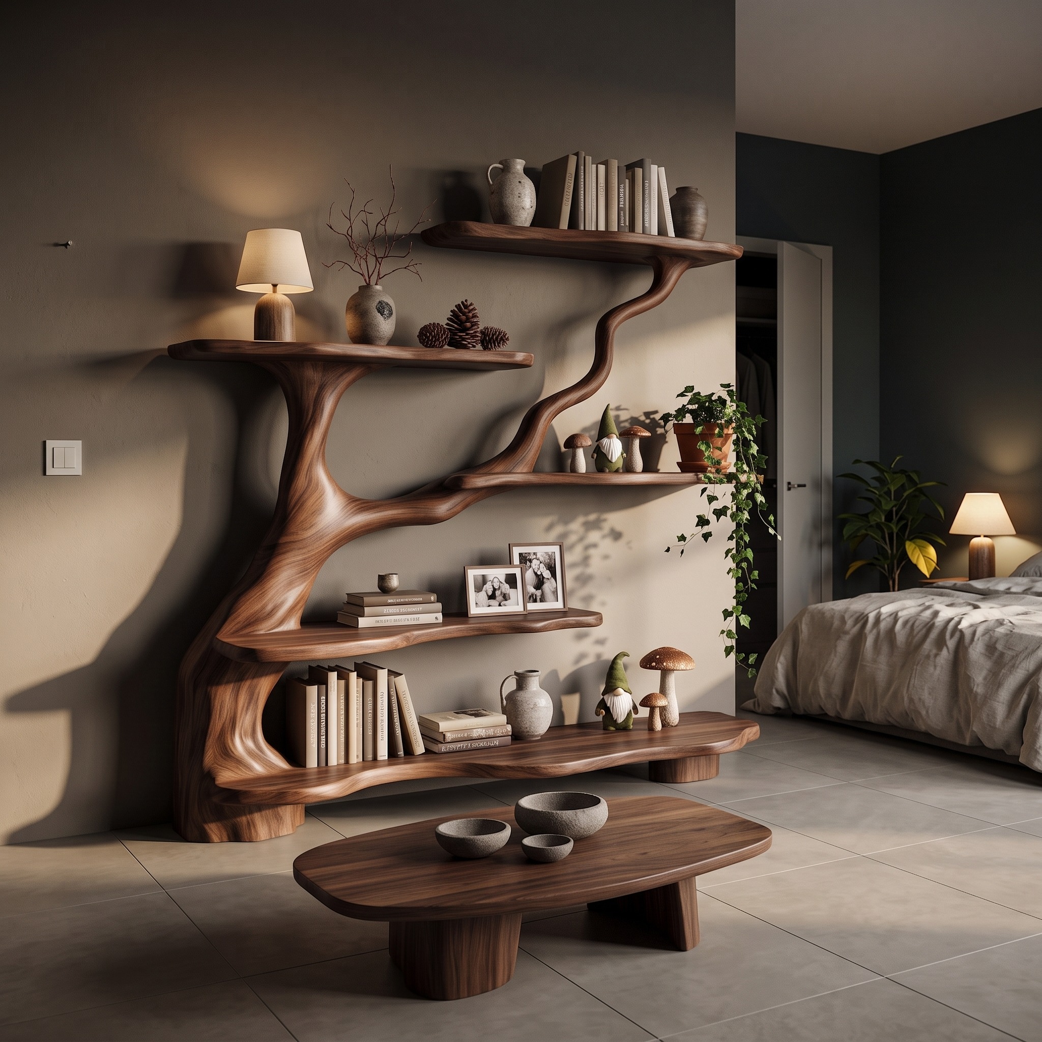 Organic Tree Bookshelf with Flowing Branch Design for Living Room
