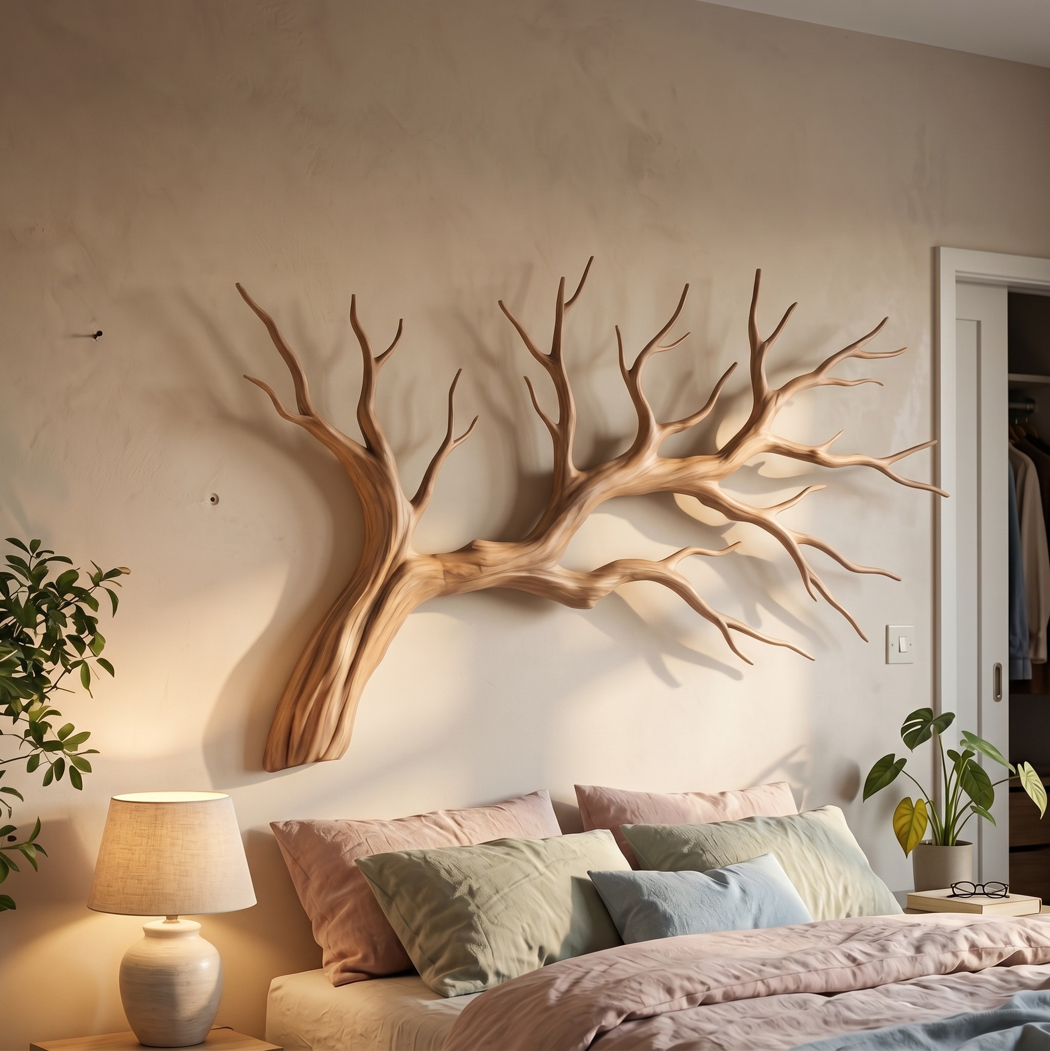Organic Tree Branch Wooden Wall Decor for Bedroom Wall Art and Interior Decor