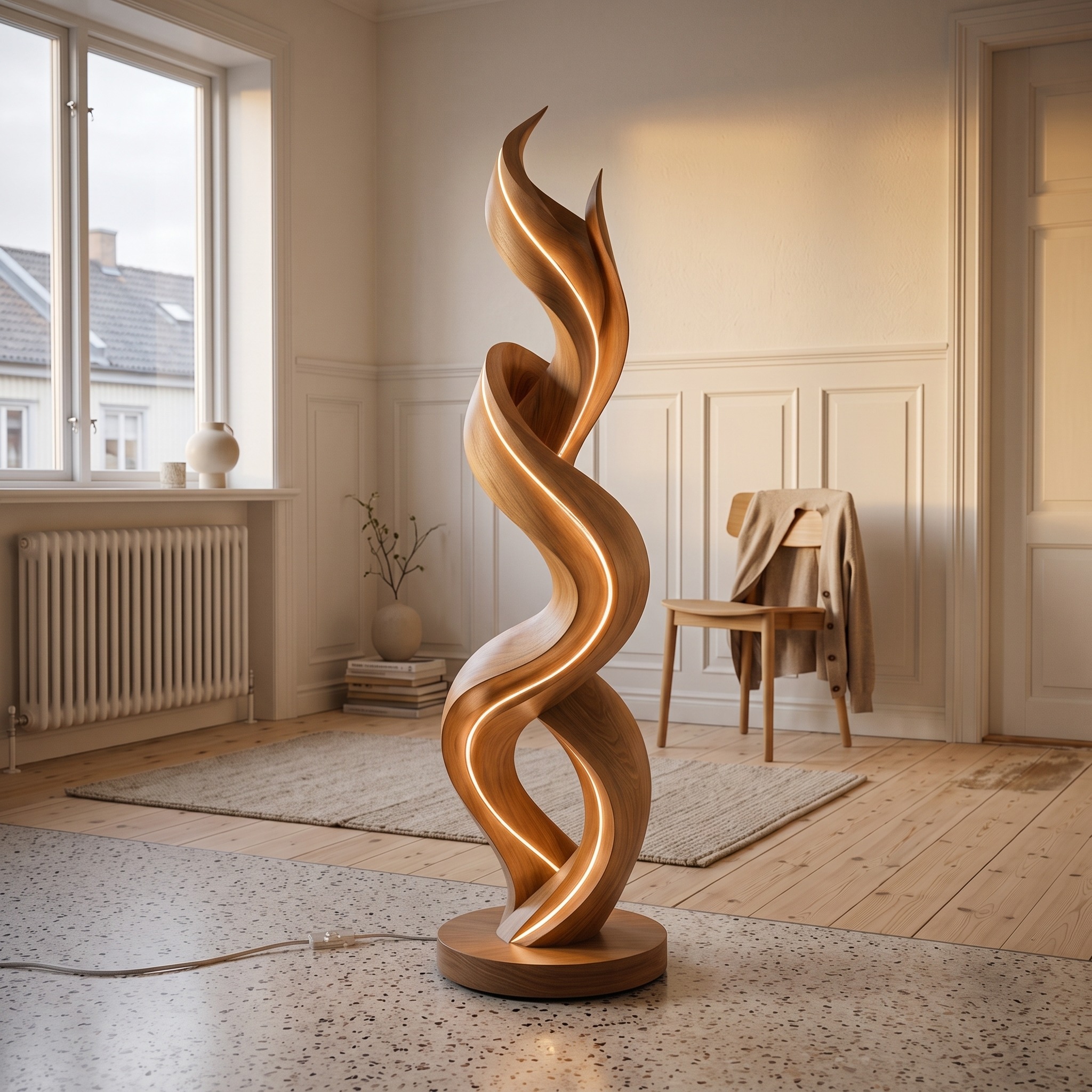 Organic Tree Lamp with Hooks for Hallway