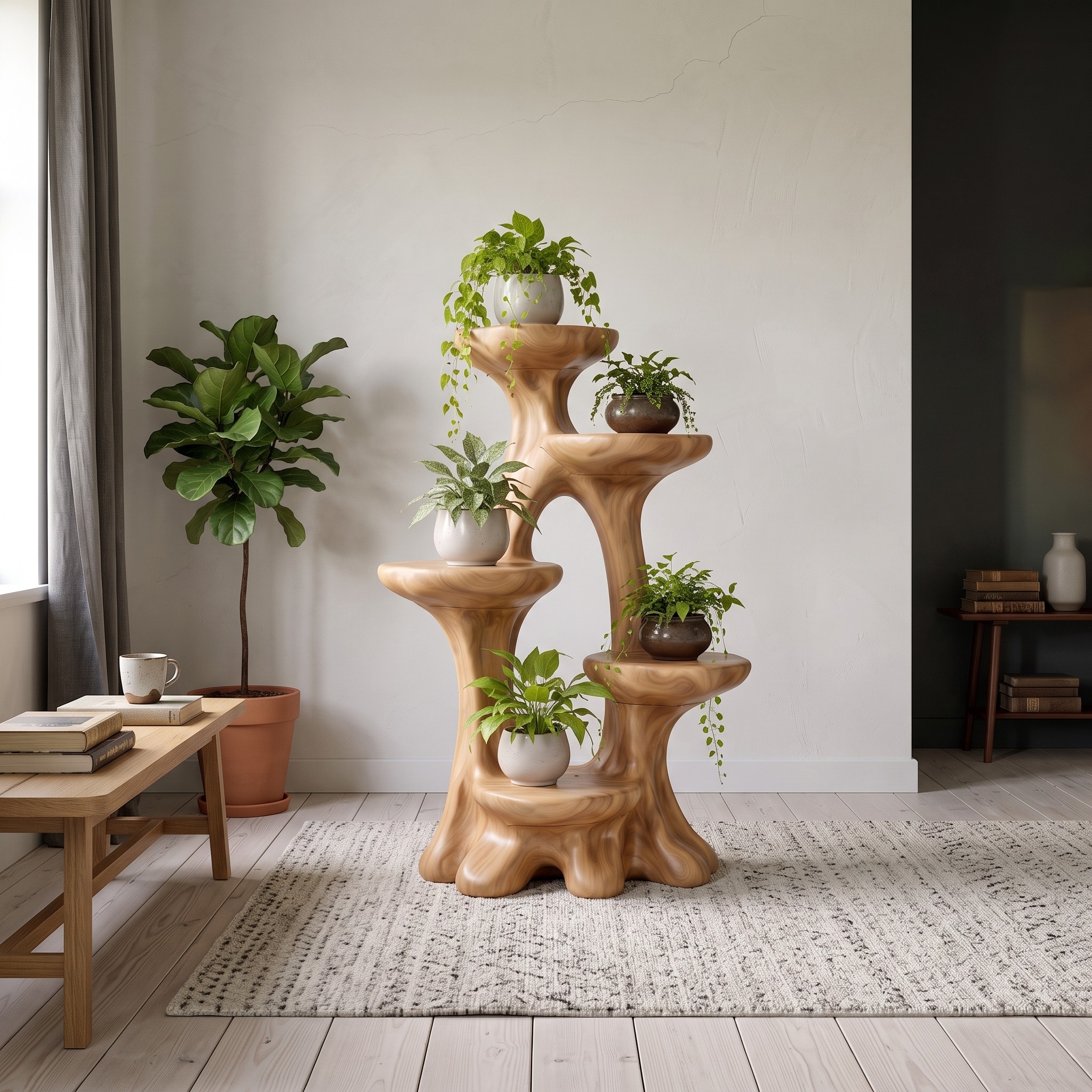 Organic Tree Plant Stand with Sculptural Tiered Design for Living Room and Sunroom