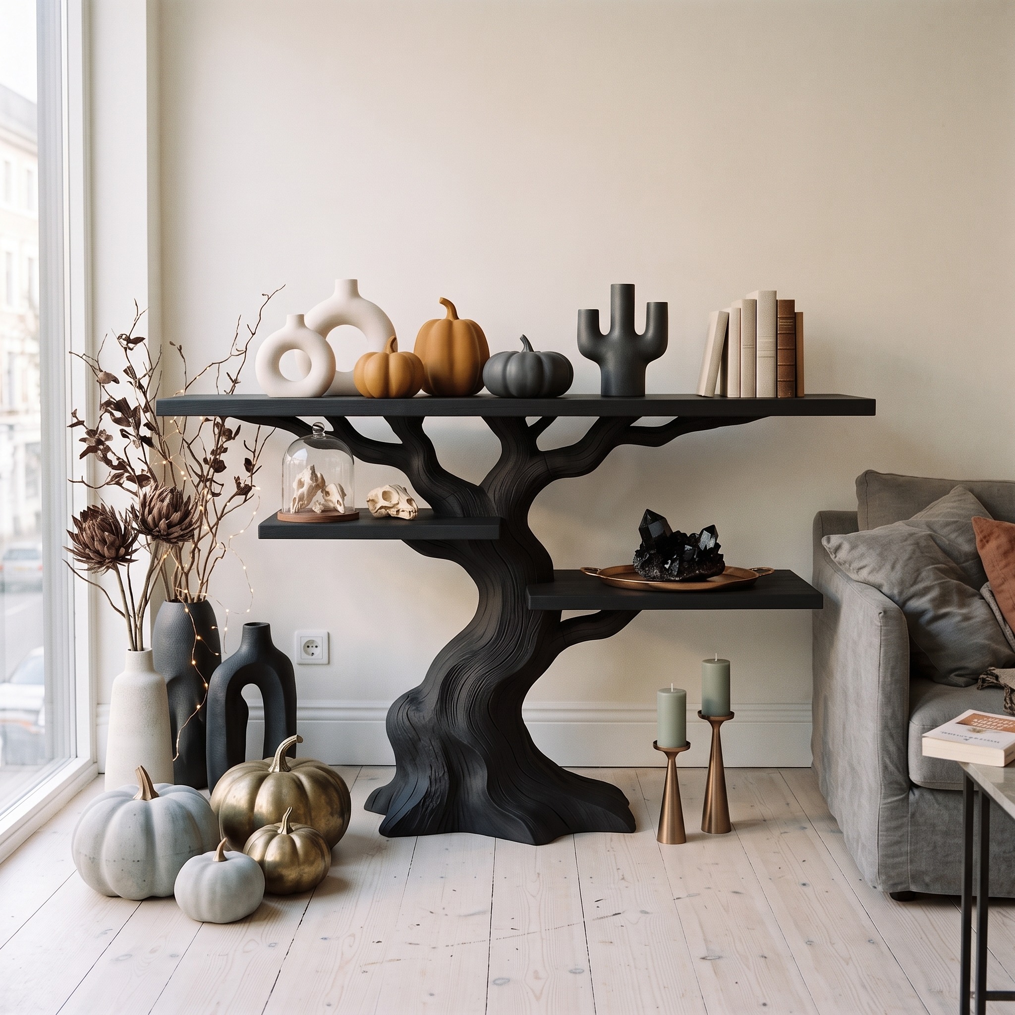 Organic Twisted Tree Sofa Table for Witchy Halloween Interior