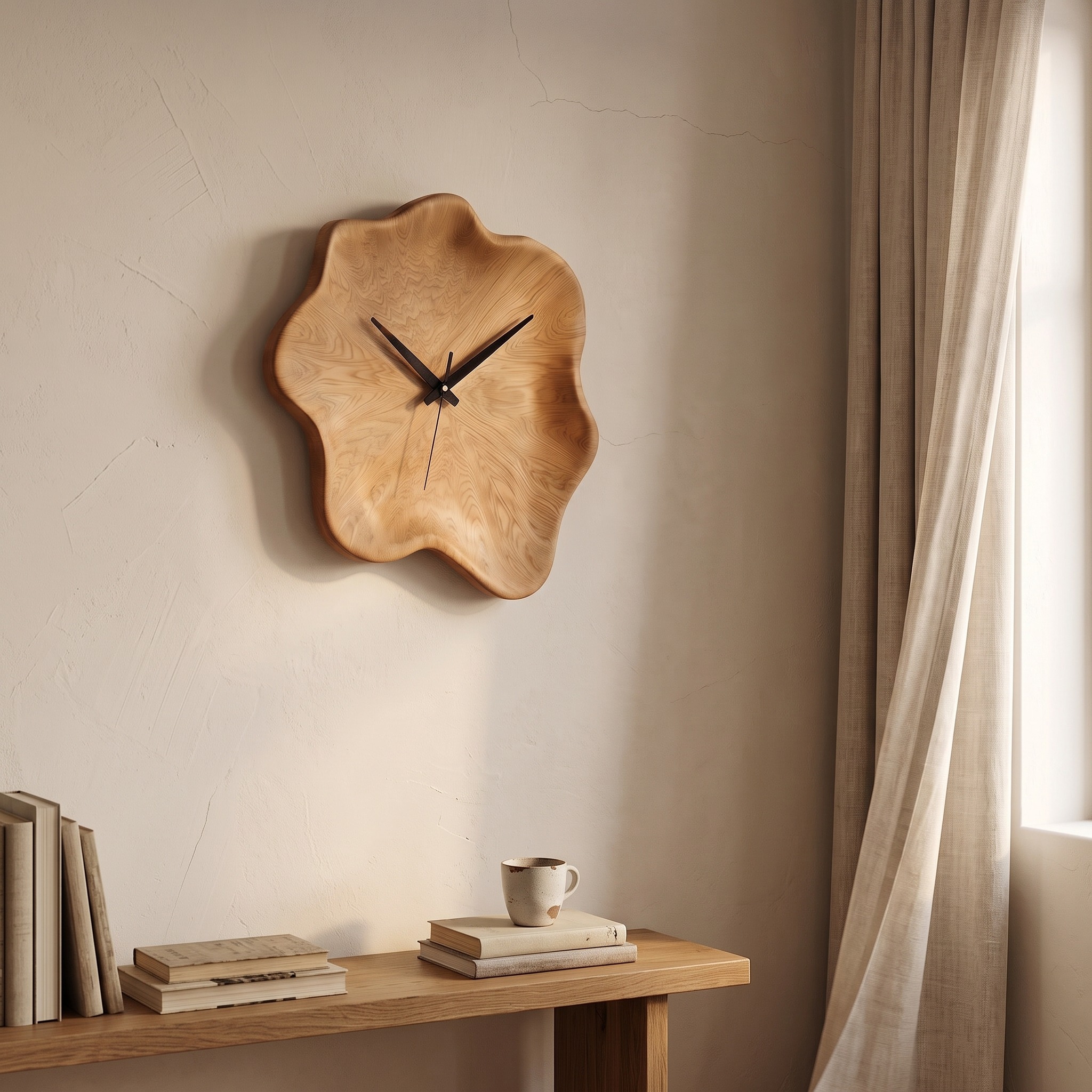 Organic Wall Clock with Natural Live Edge Design for Living Room and Entryway