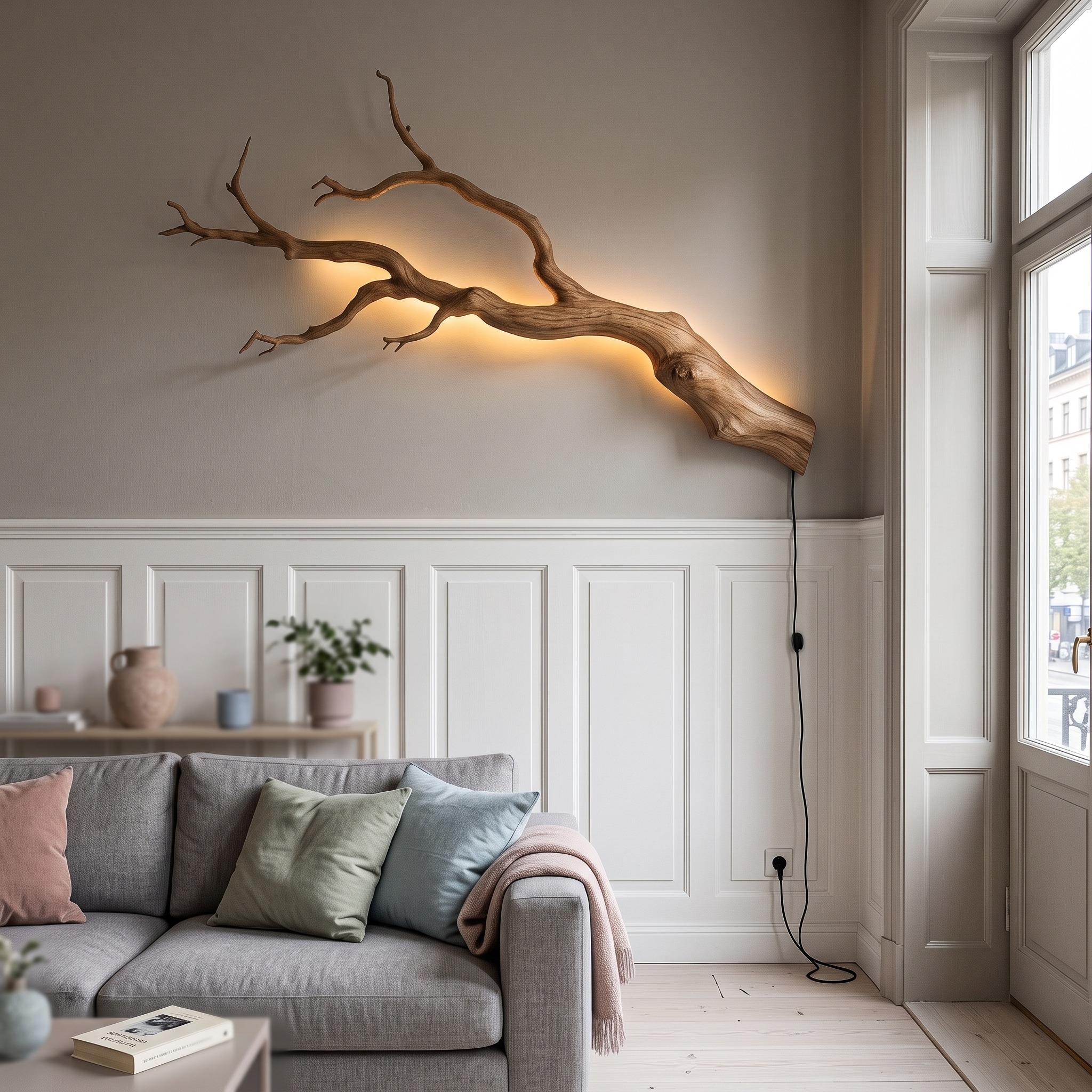 Organic Wall Lamp with Sculptural Tree Branch Design for Living Room