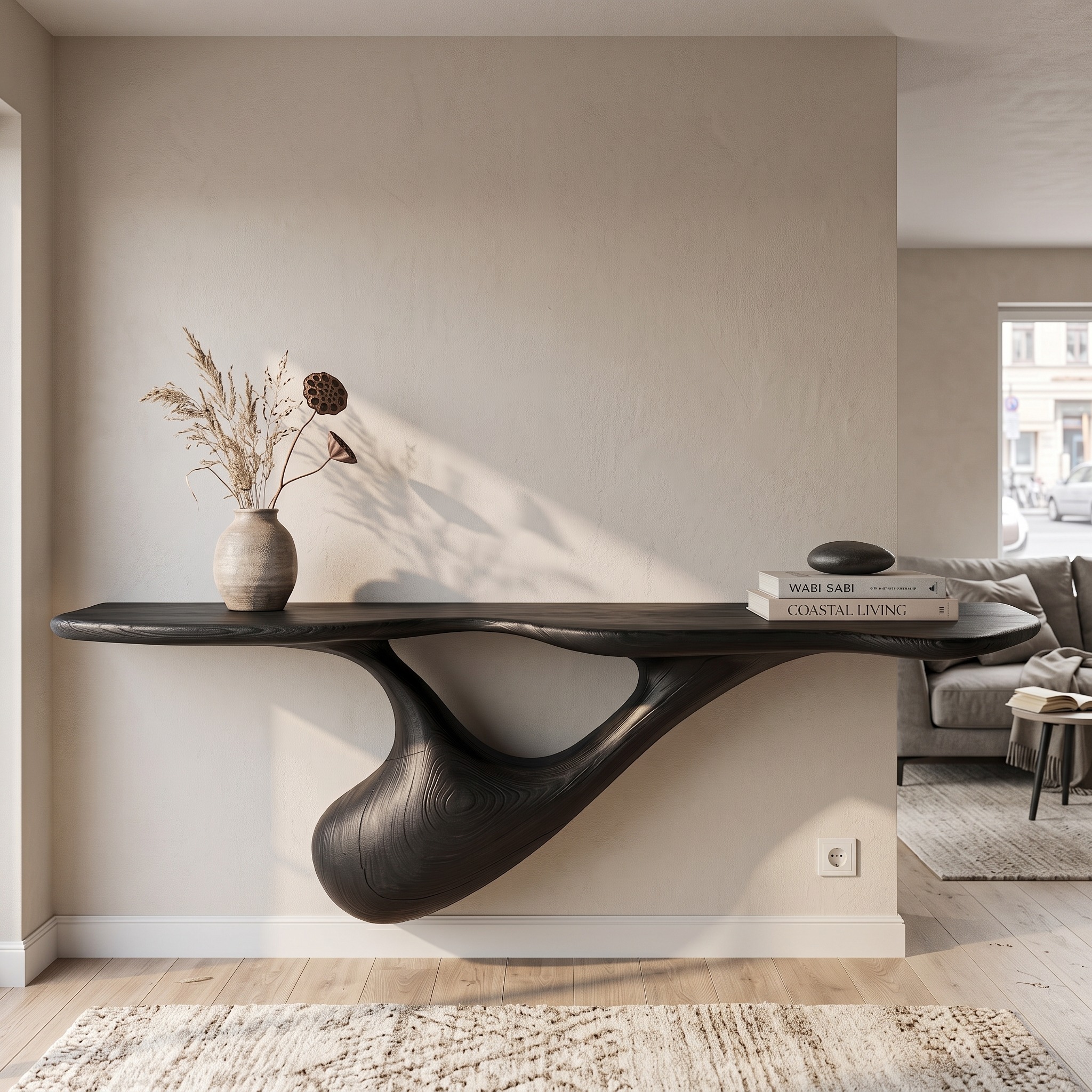 Organic Wall Mounted Console Table with Sculptural Tree Root Design for Entryway
