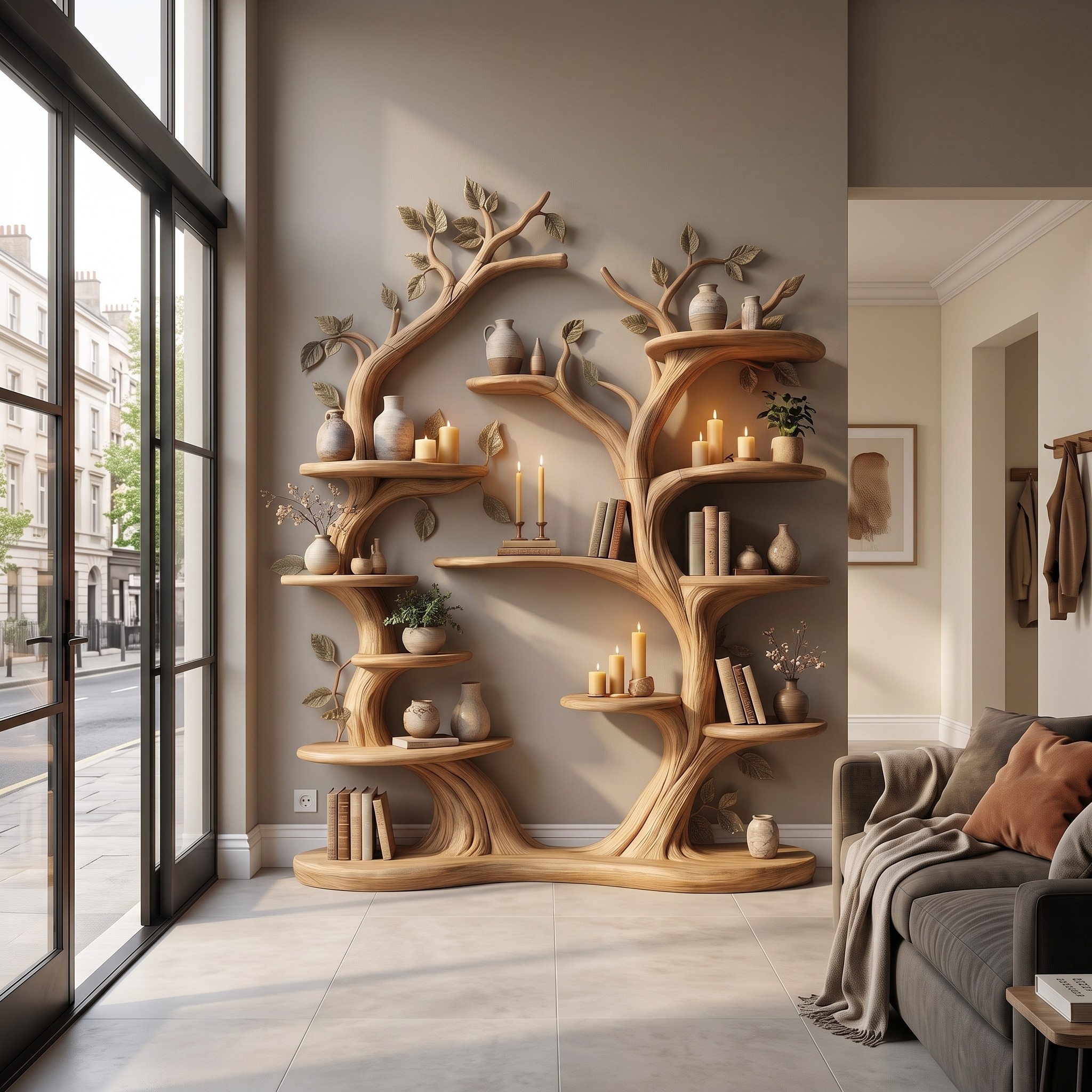 Organic Wall Mounted Tree Bookshelf with Sculptural Branch Design