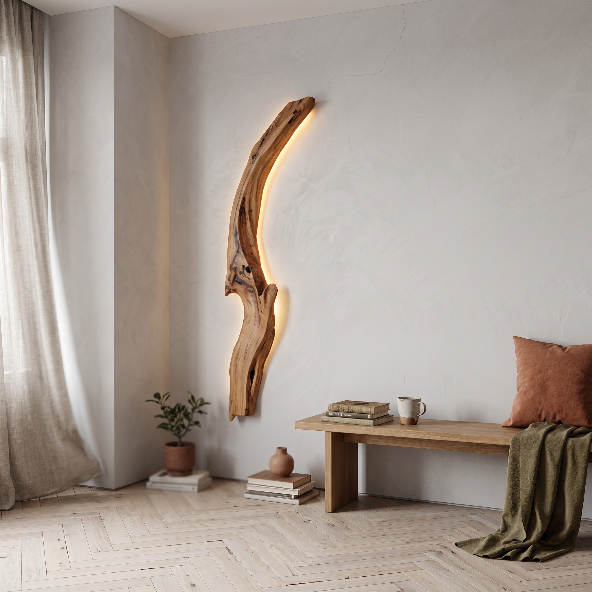 Organic Wall Sconce Curved for Bedroom or Entryway Decor