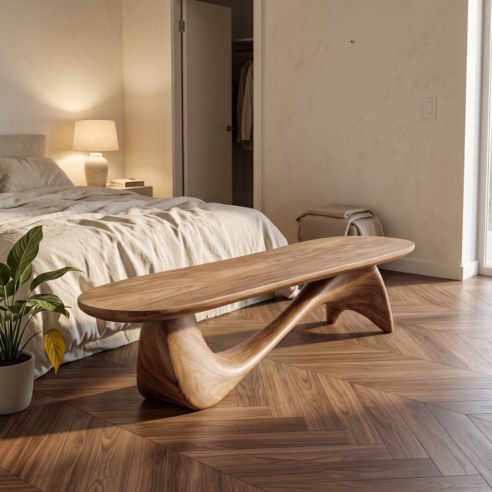 Organic Wave Bench Solid Wood Elegant Flowing Curve Design Garden and Outdoor Space