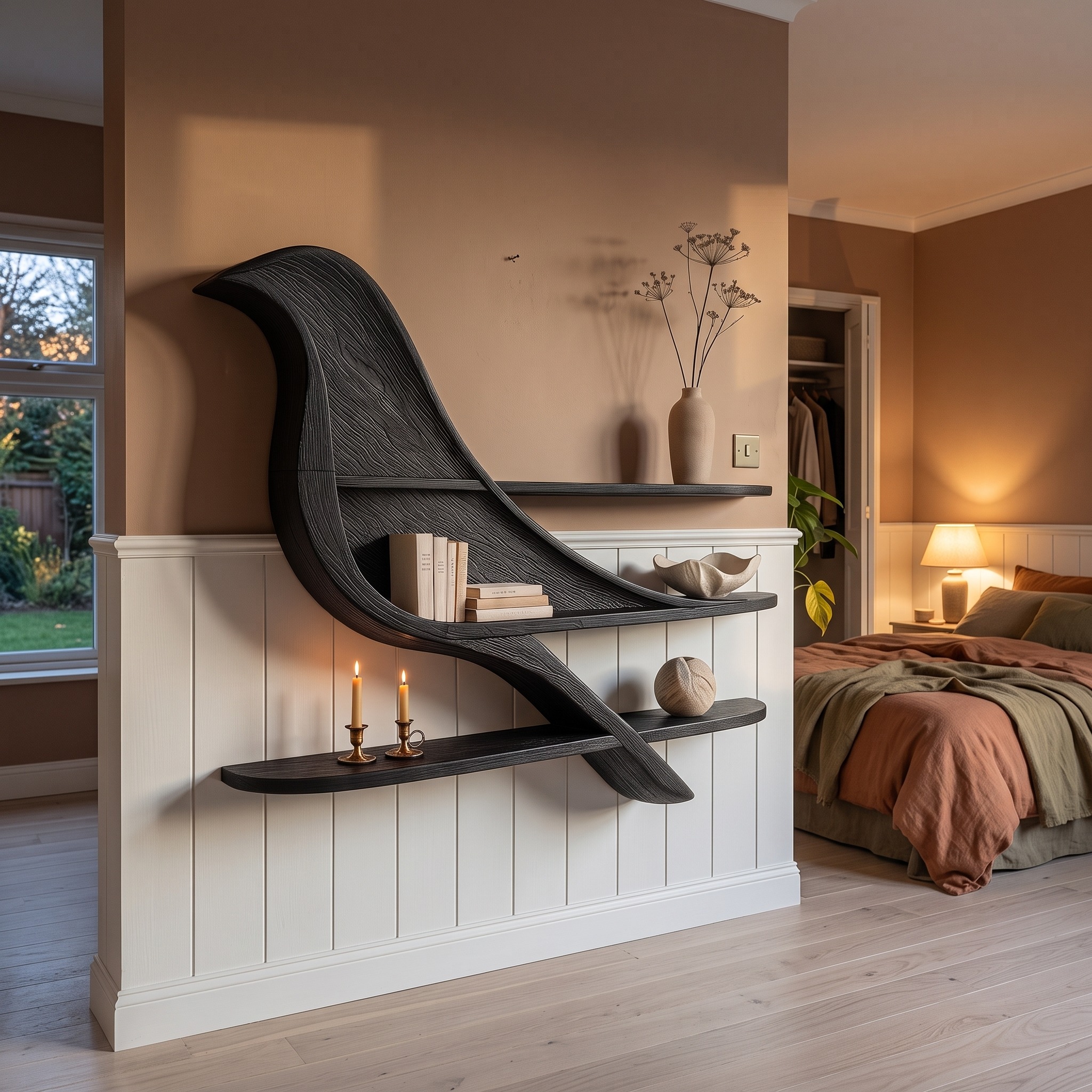 Organic Wave Bookshelf with Sculptural Wall Mounted Shelves for Living Room