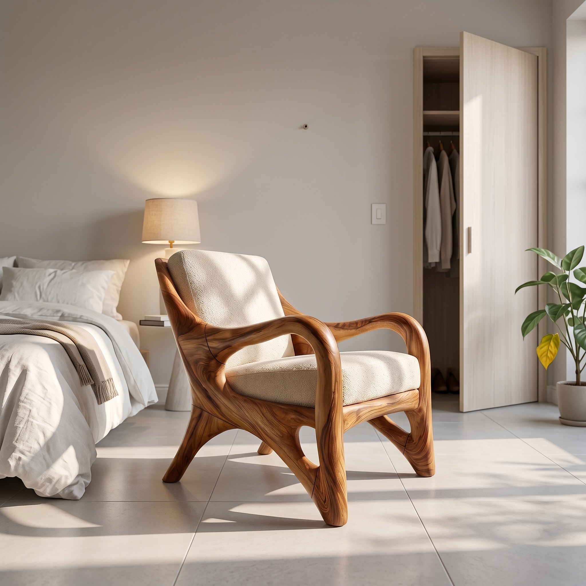 Organic Wood Reading Chair with Contemporary Artistic Form