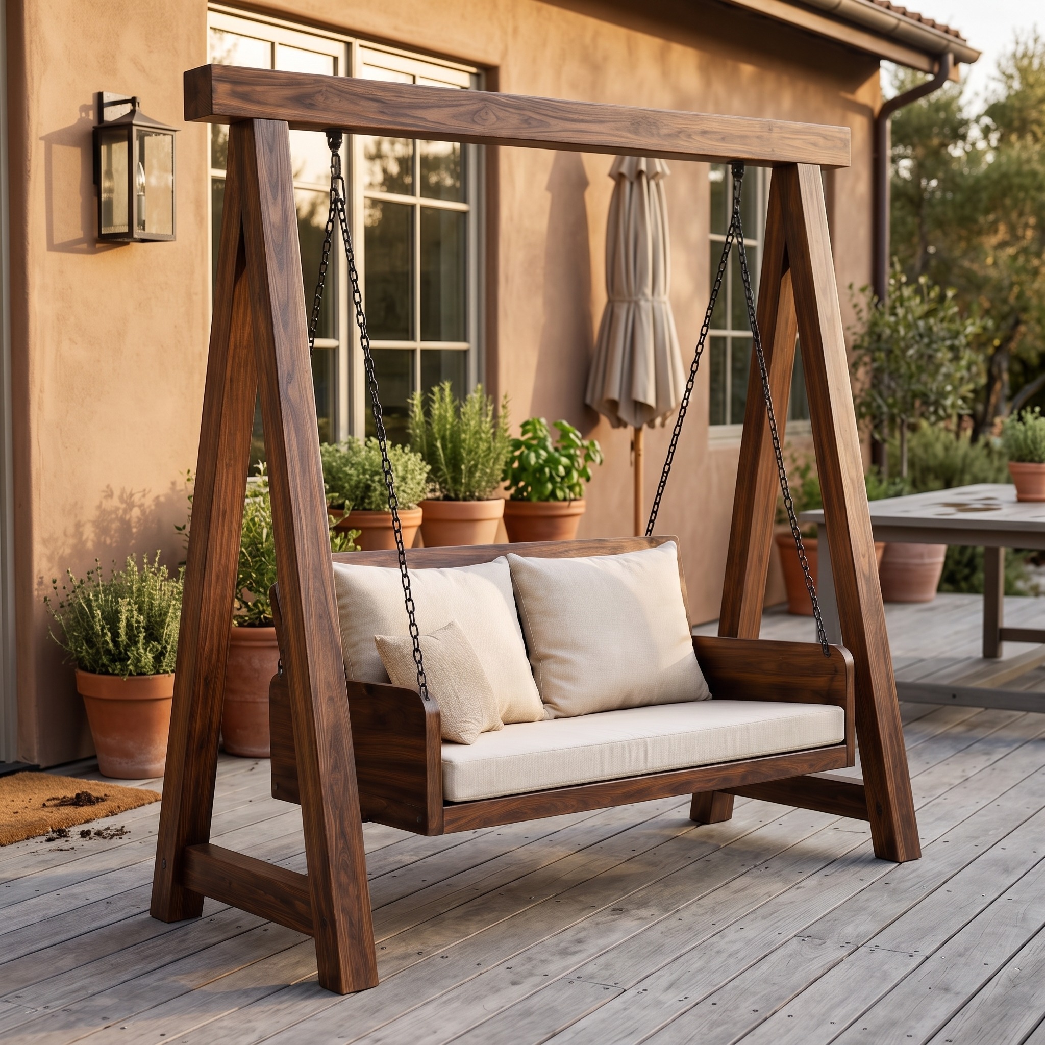 Organic Wood Swing with Backrest for Patio