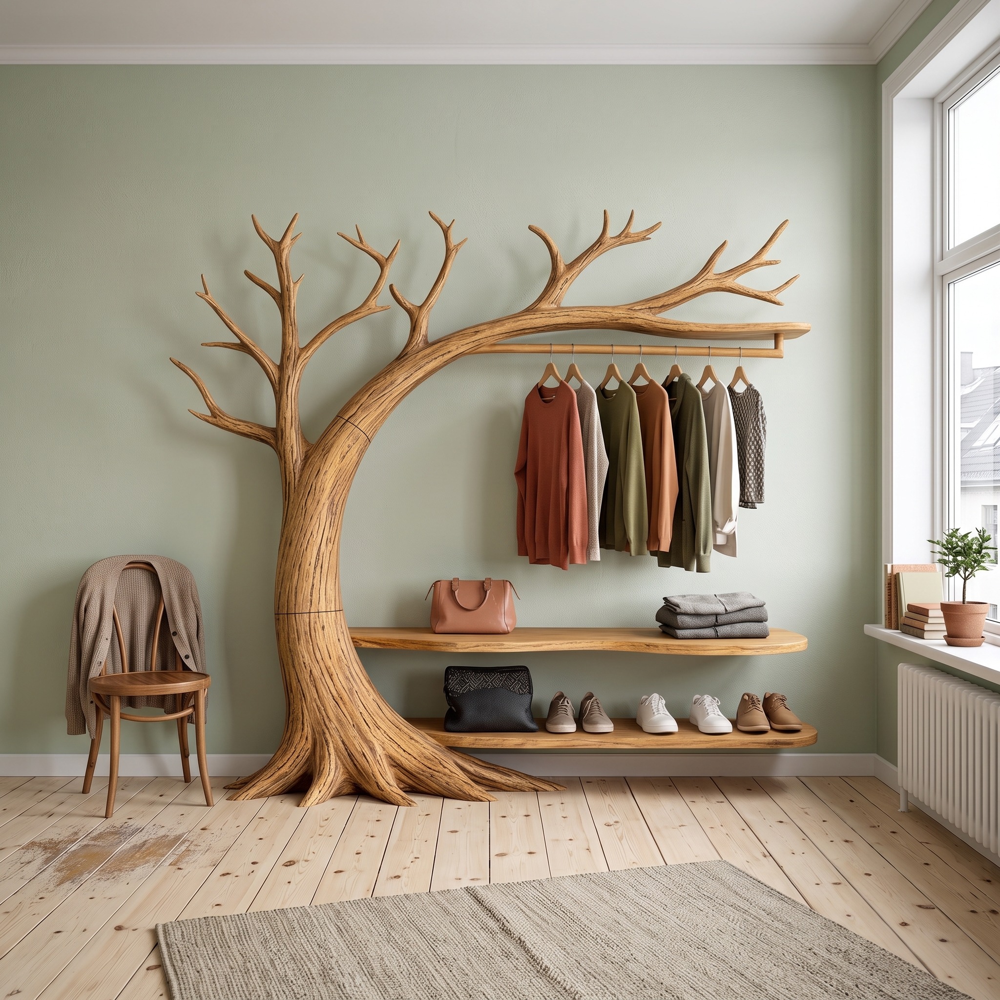 Organic Wood Tree Coat Rack Modern Living Room
