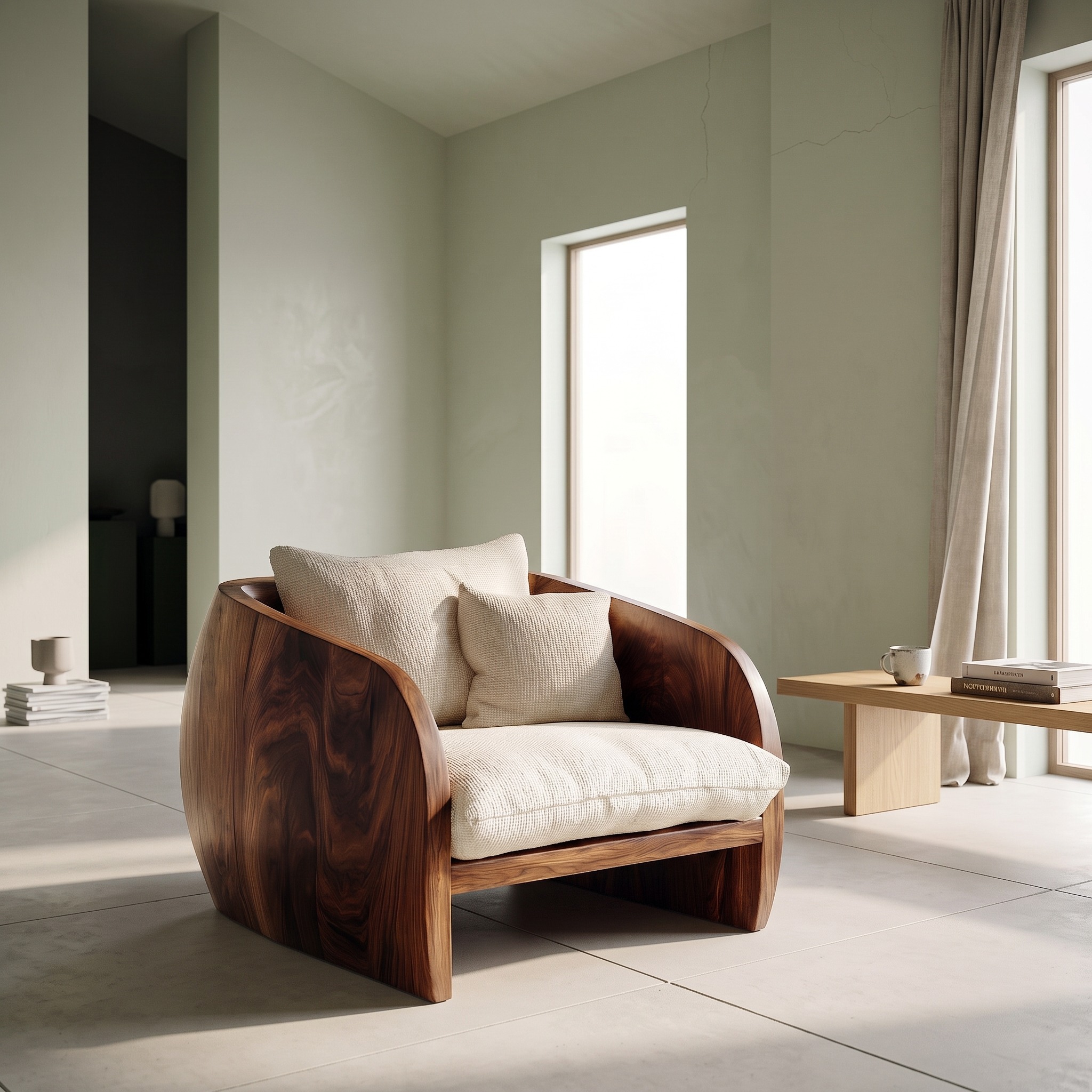 Organic Wooden Armchair with Rounded Frame for Luxury Living Room