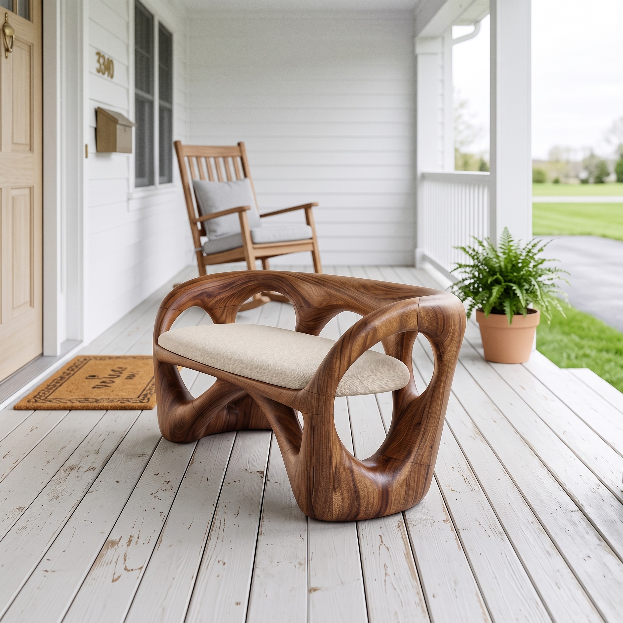 Organic Wooden Bench Contemporary Sunroom