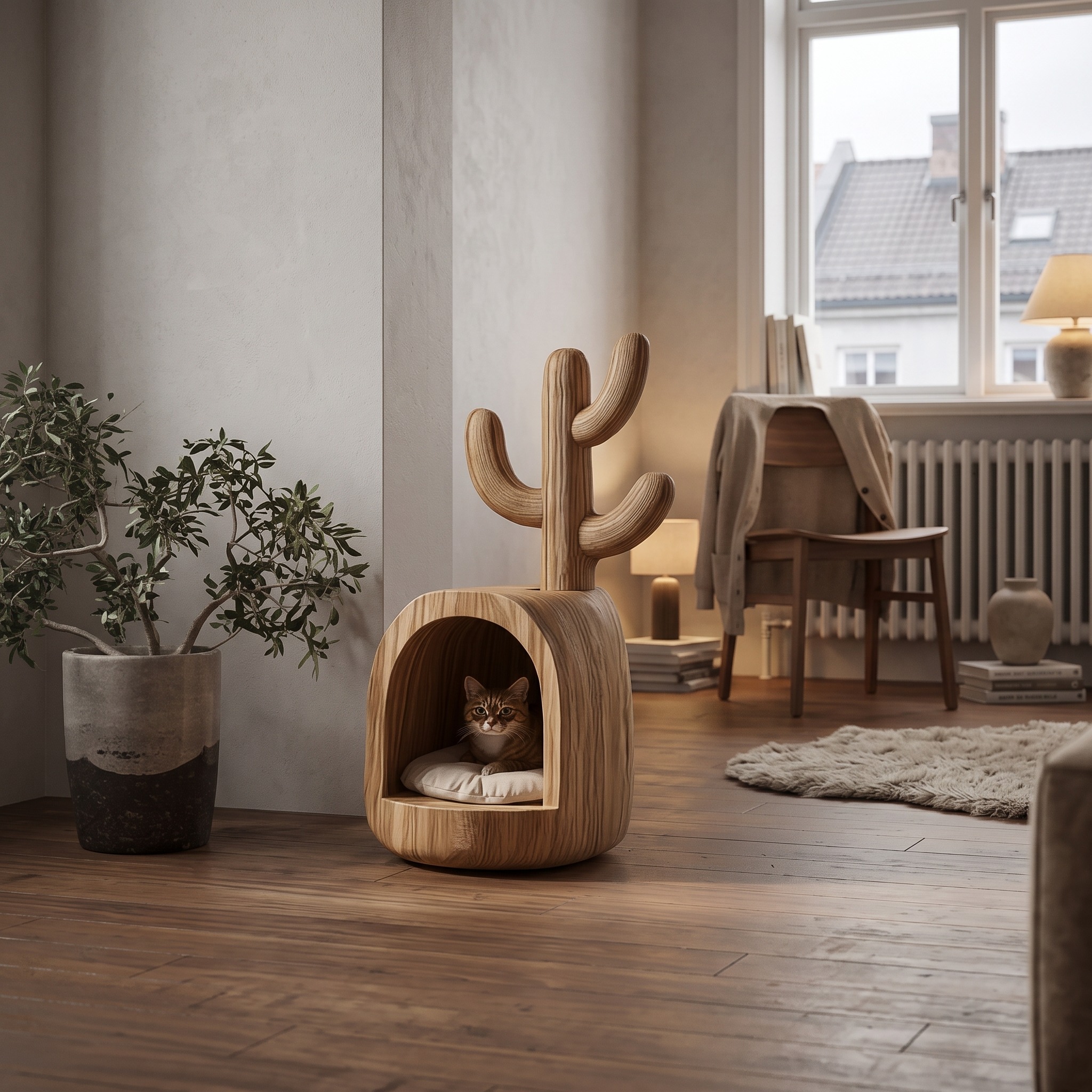 Organic Wooden Cat House Pet Furniture Living Room