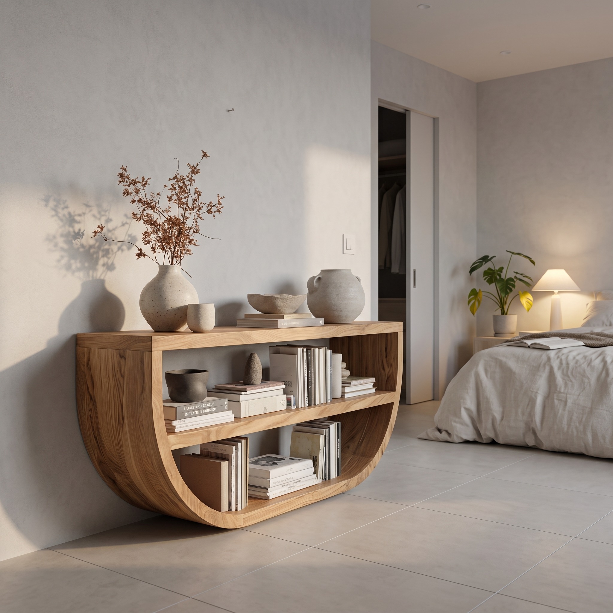 Organic Wooden Console Table with Storage for Living Room
