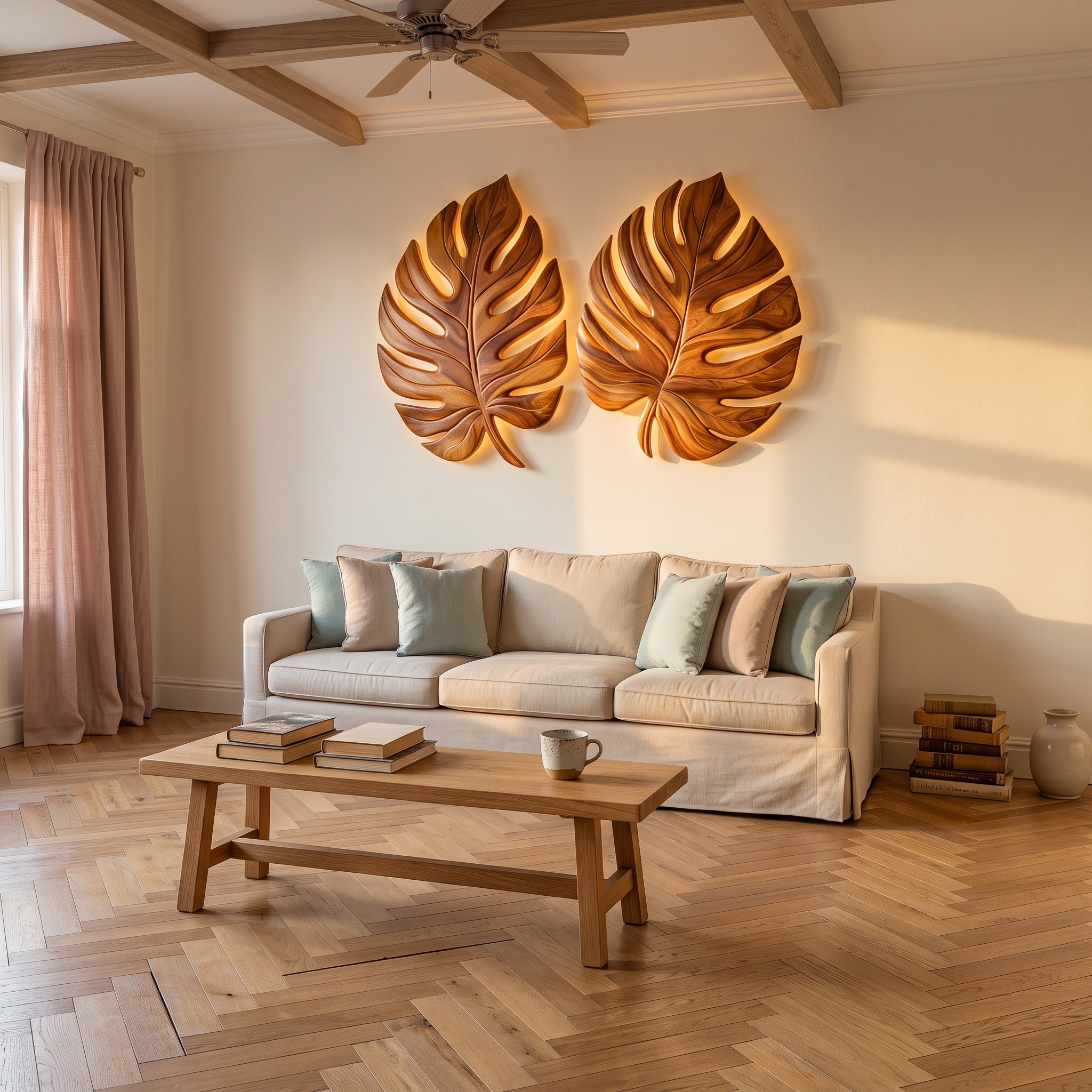 Organic Wooden Palm Leaf Wall Art for Scandinavian Interior