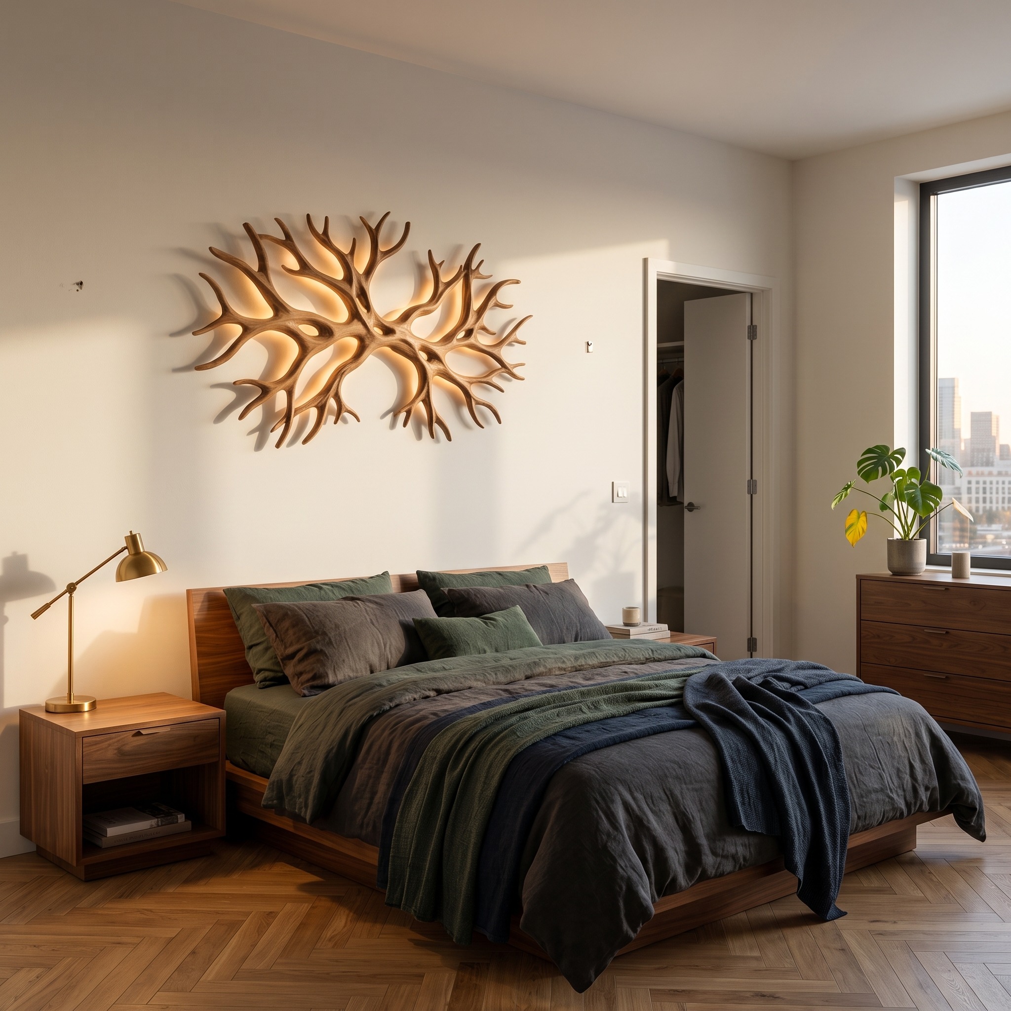 Organic Wooden Wall Light with Branch Shape for Rustic Bedroom