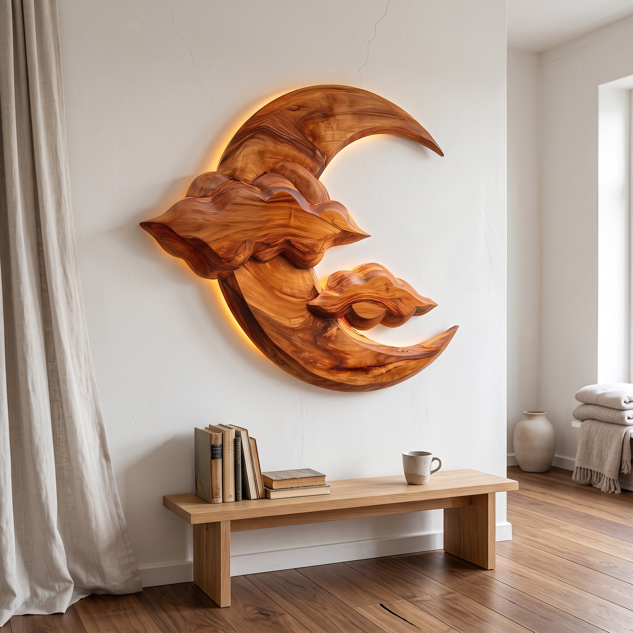 Organic Wooden Wall Sculpture for Luxury Bathroom