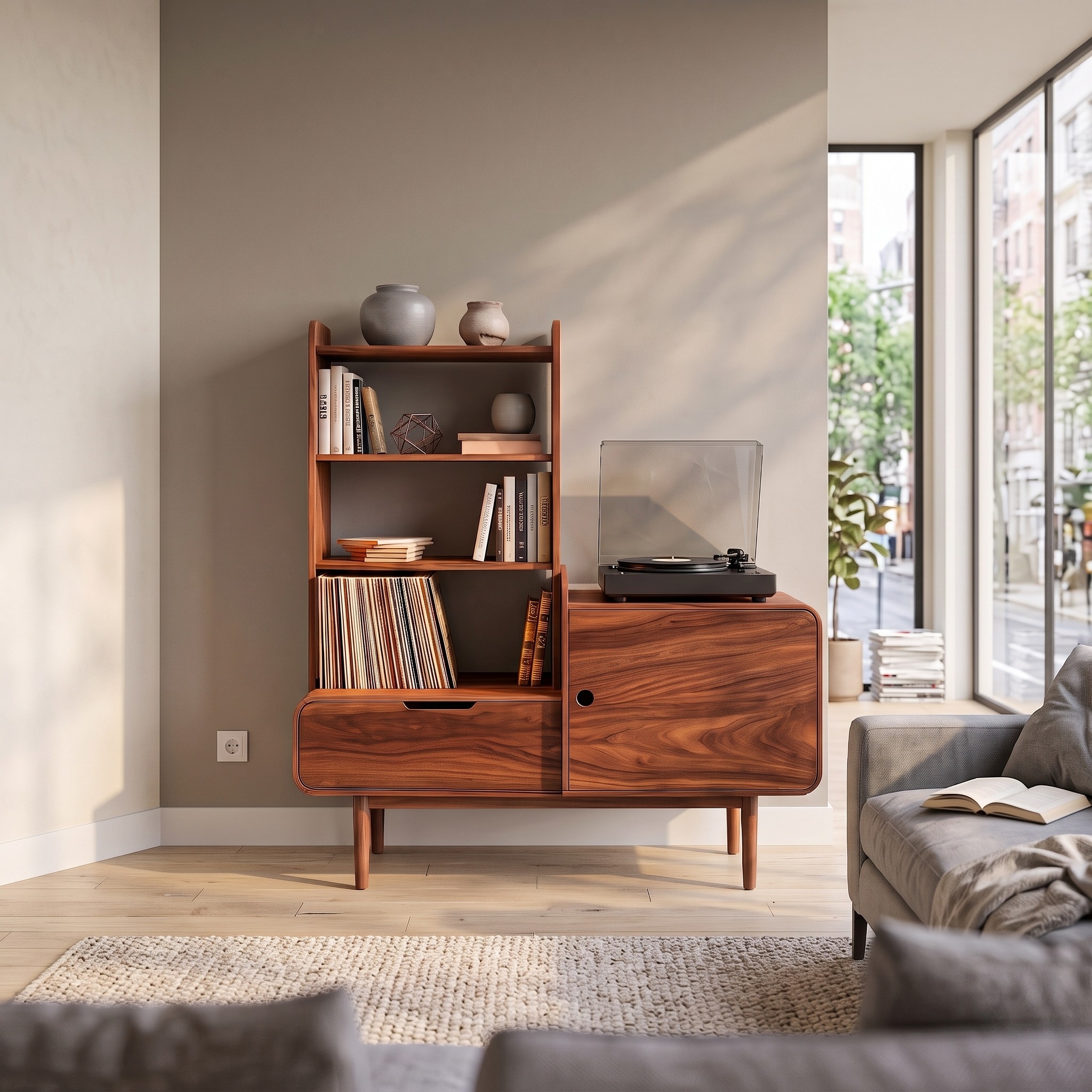 Retro-Inspired Vinyl Record Cabinet for Living Room or Studio