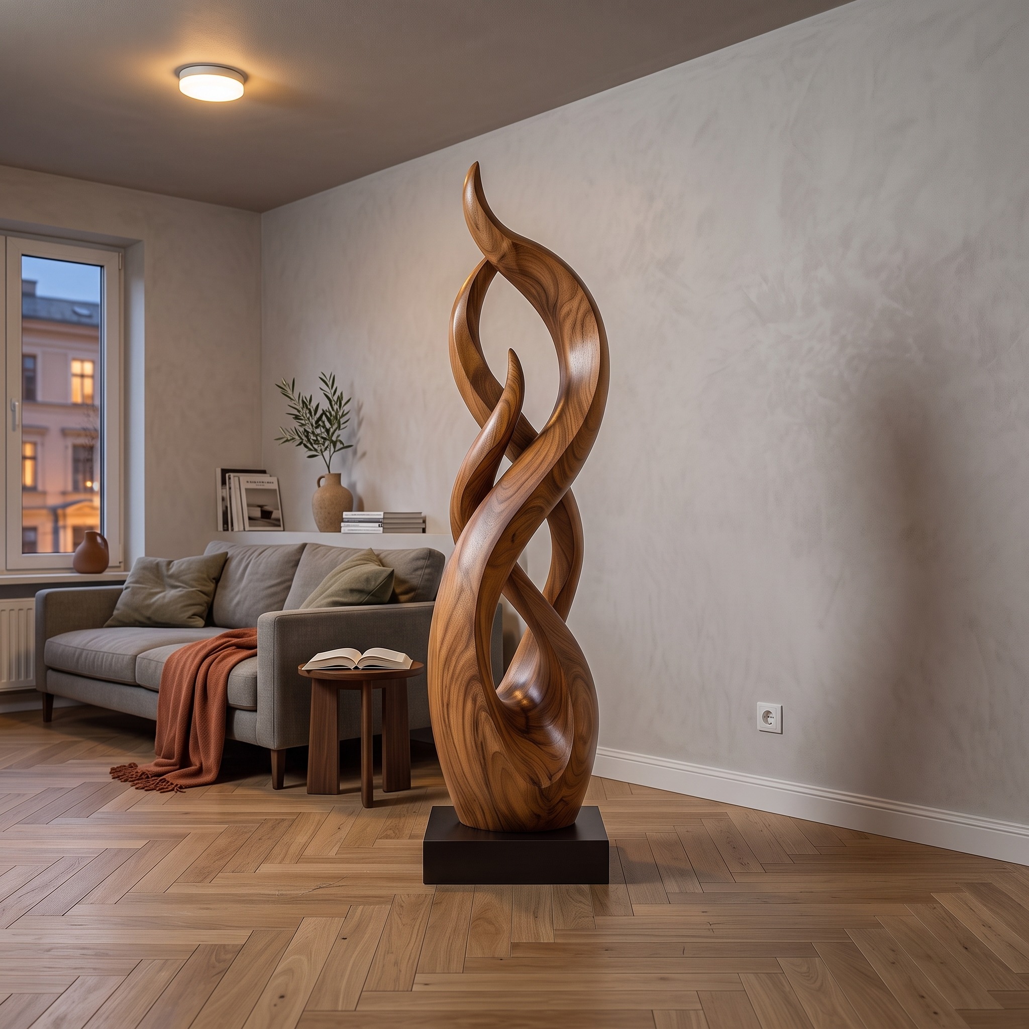Rustic Abstract Wood Sculpture for Elegant Living Room Decor
