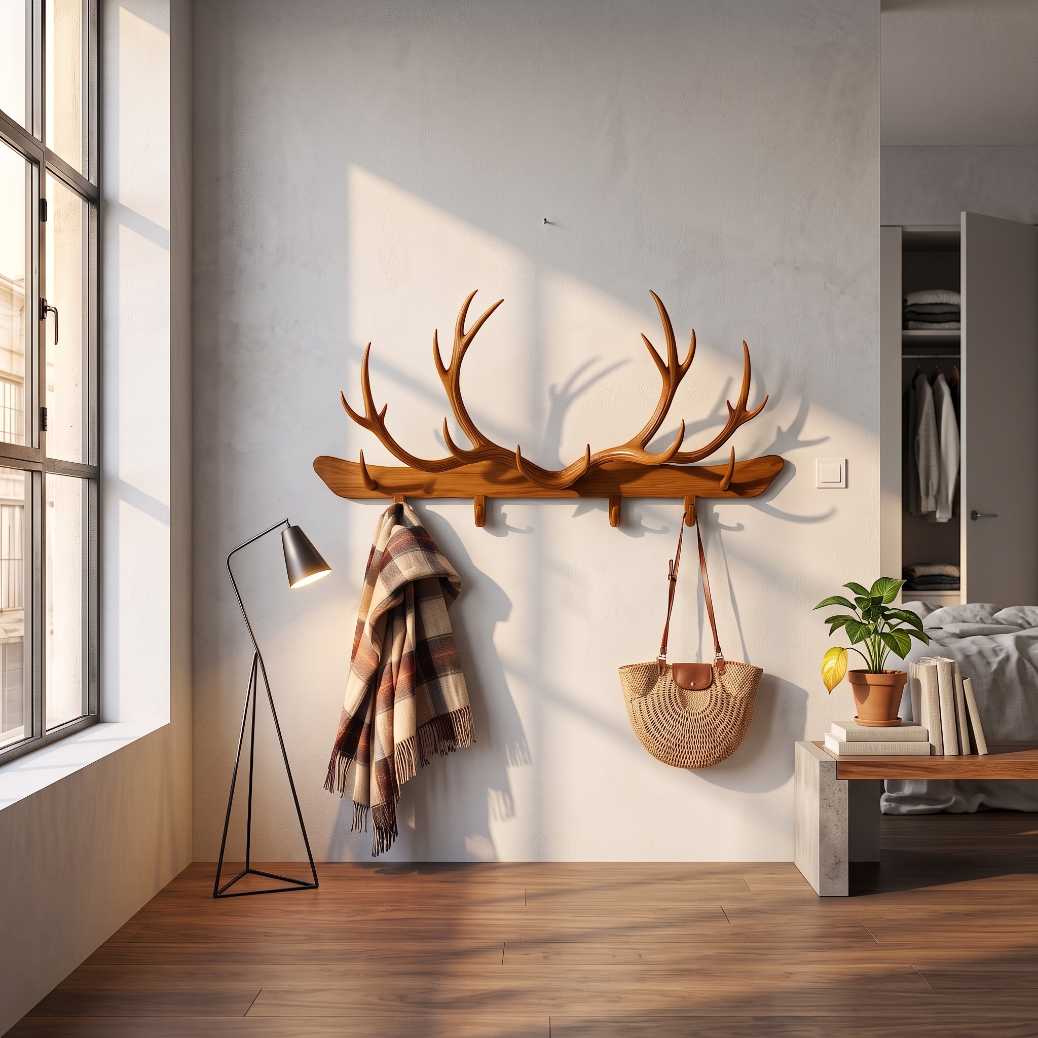 Rustic Antler Wall Rack Entryway Hallway