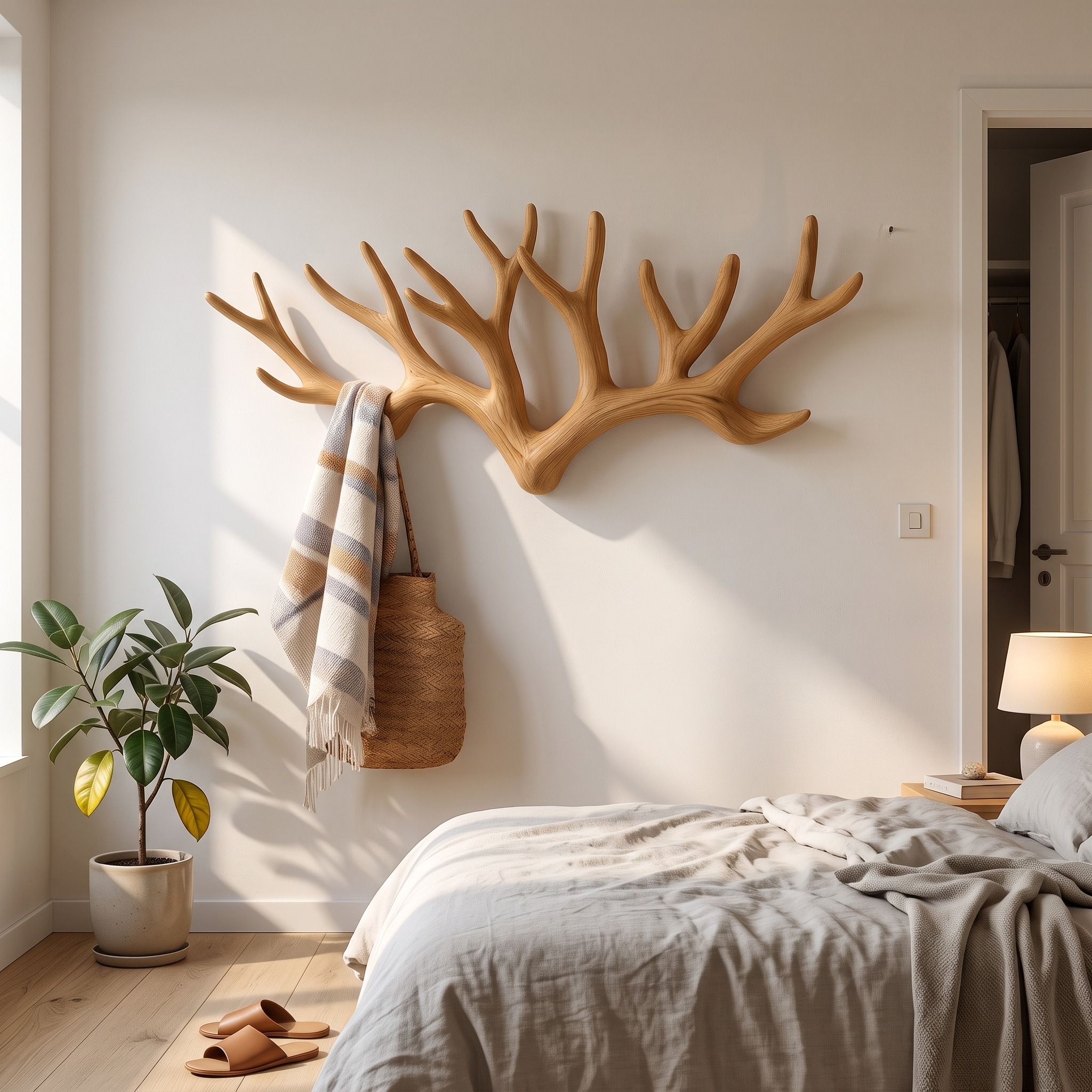 Rustic Antler Wall Rack Entryway Storage