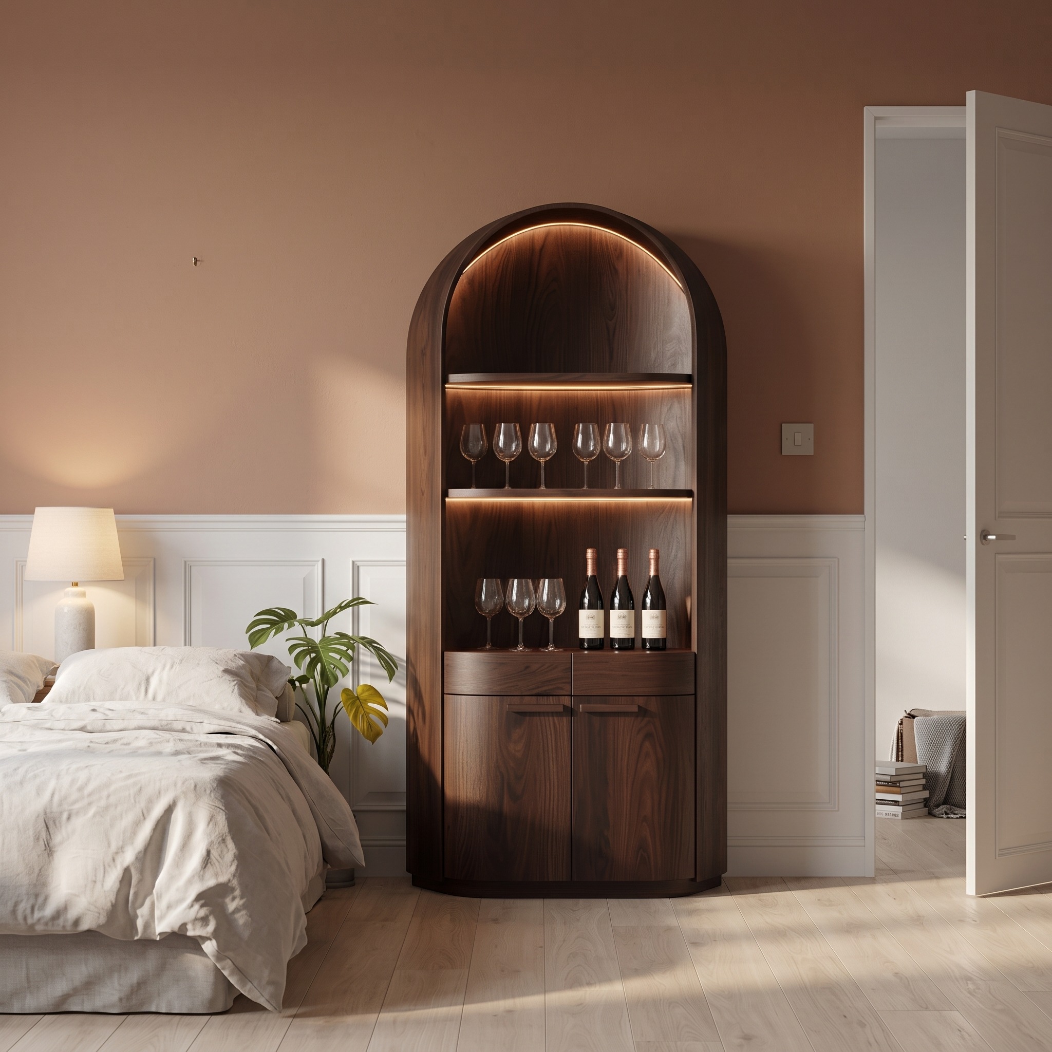 Rustic Arched Wine Cabinet Home Bar Storage