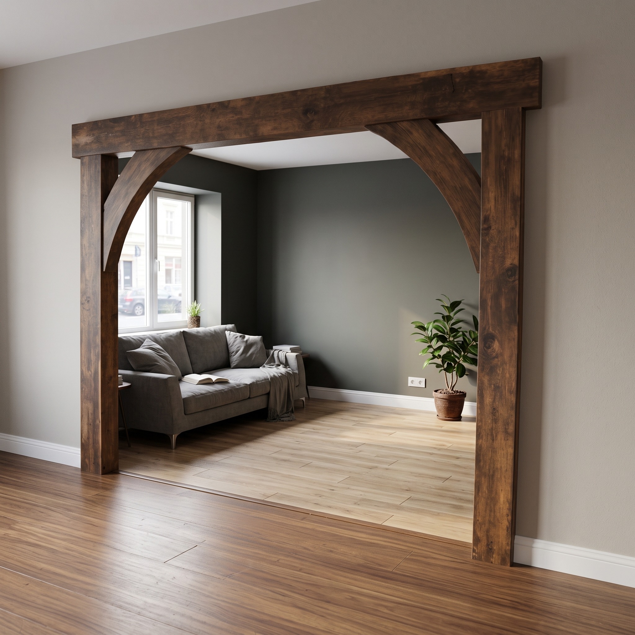 Rustic Arched Wood Frame for Living Room Entryway
