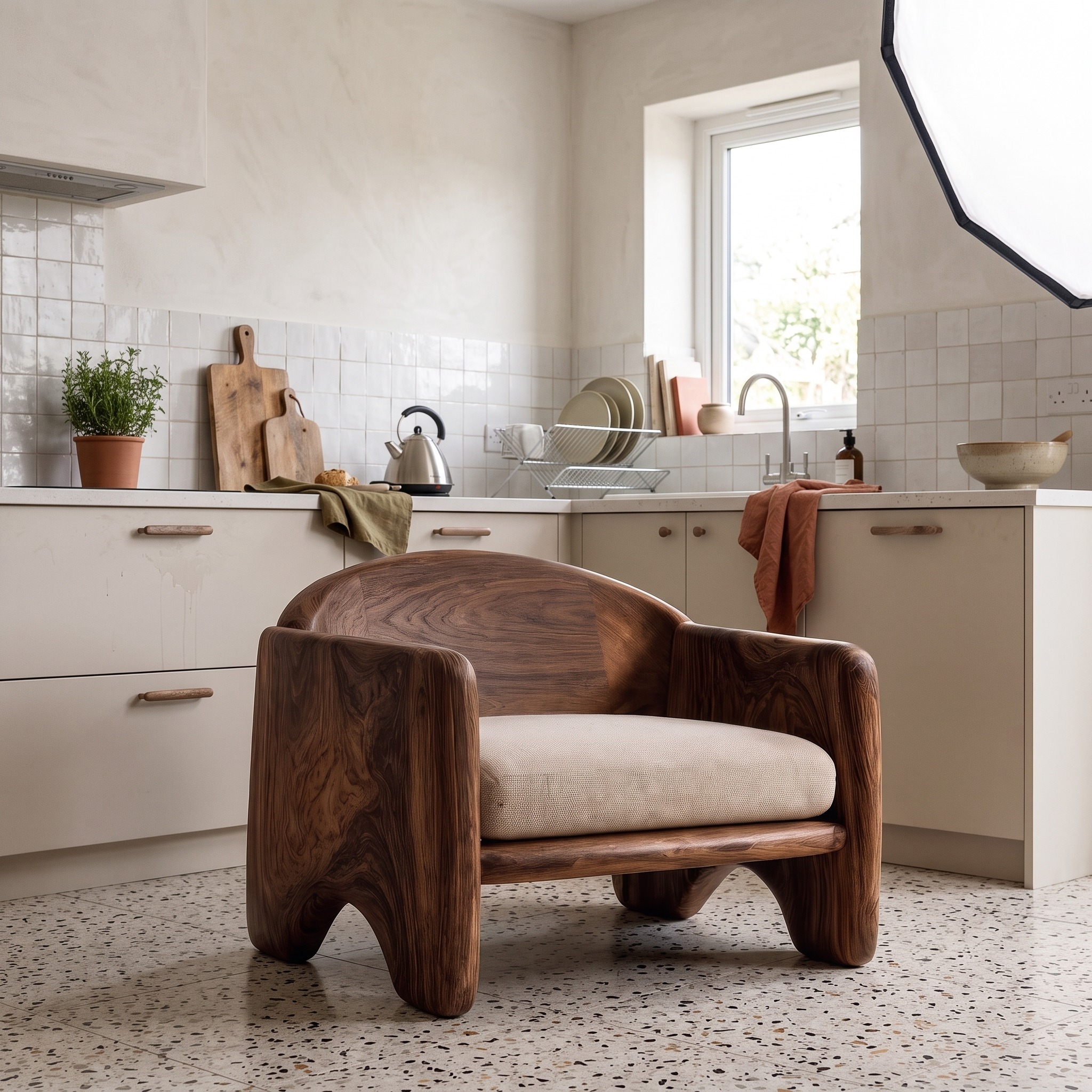 Rustic Armchair Sculptural Solid Wood Design for Living Room