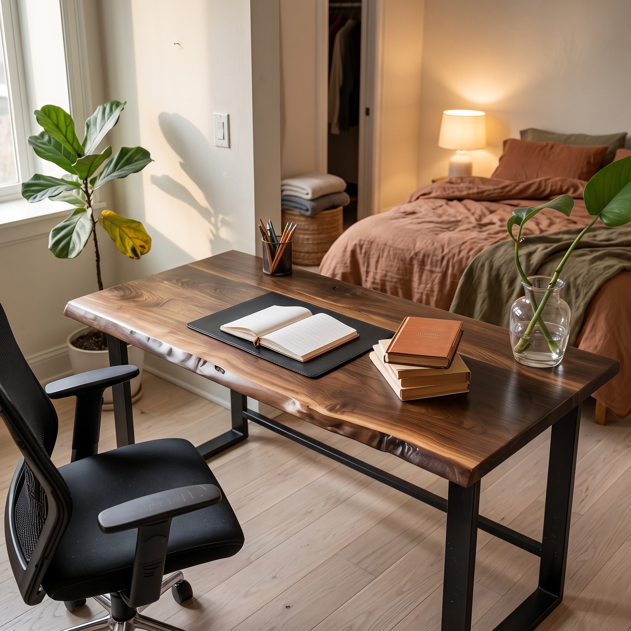 Rustic Artisan Live Edge Desk for Minimal Home Office or Study Nook