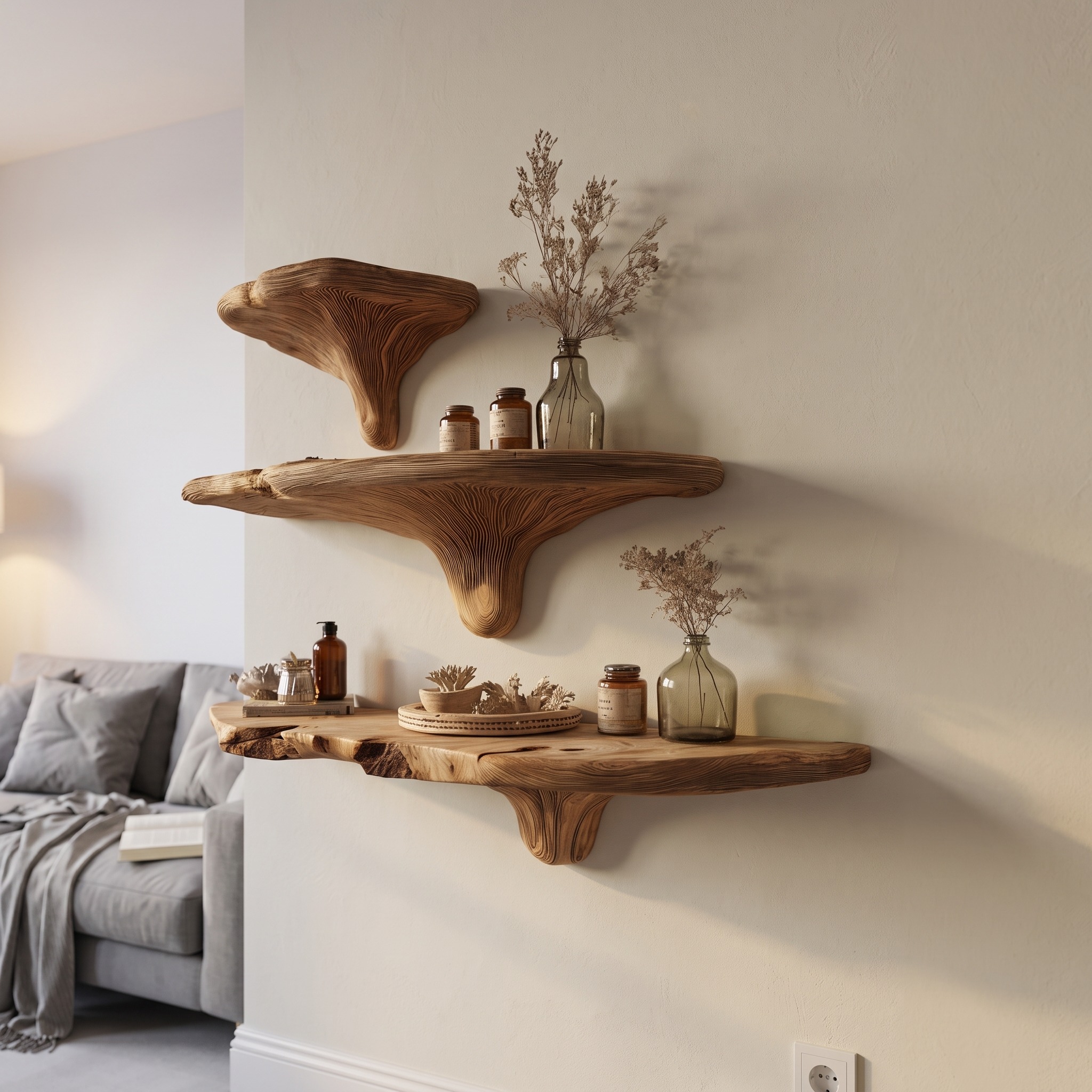 Rustic Artistic Musrhroom Shelf for Modern Living Room