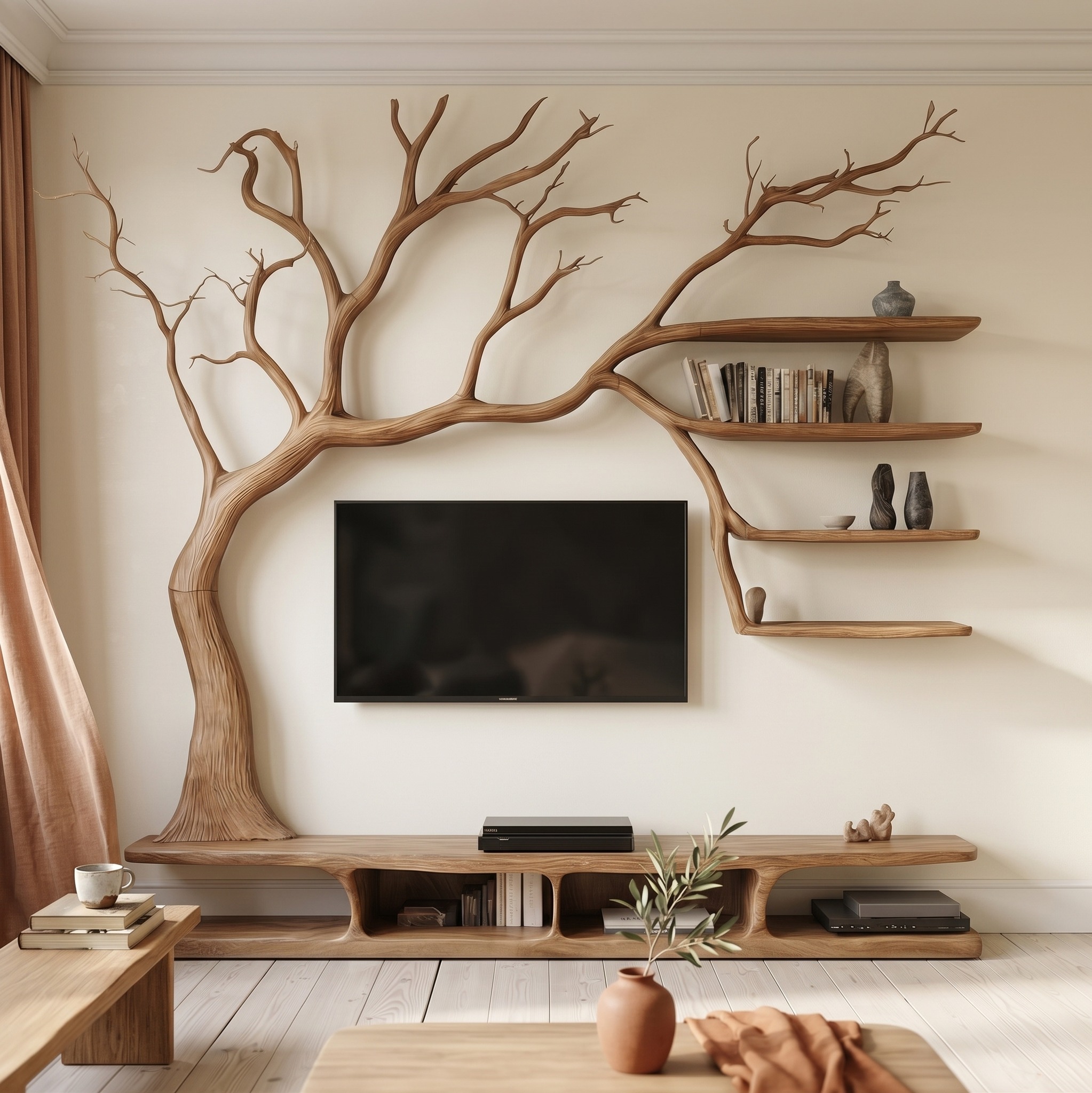 Rustic Artistic Tree TV Cabinet for Living Room and Entertainment Area
