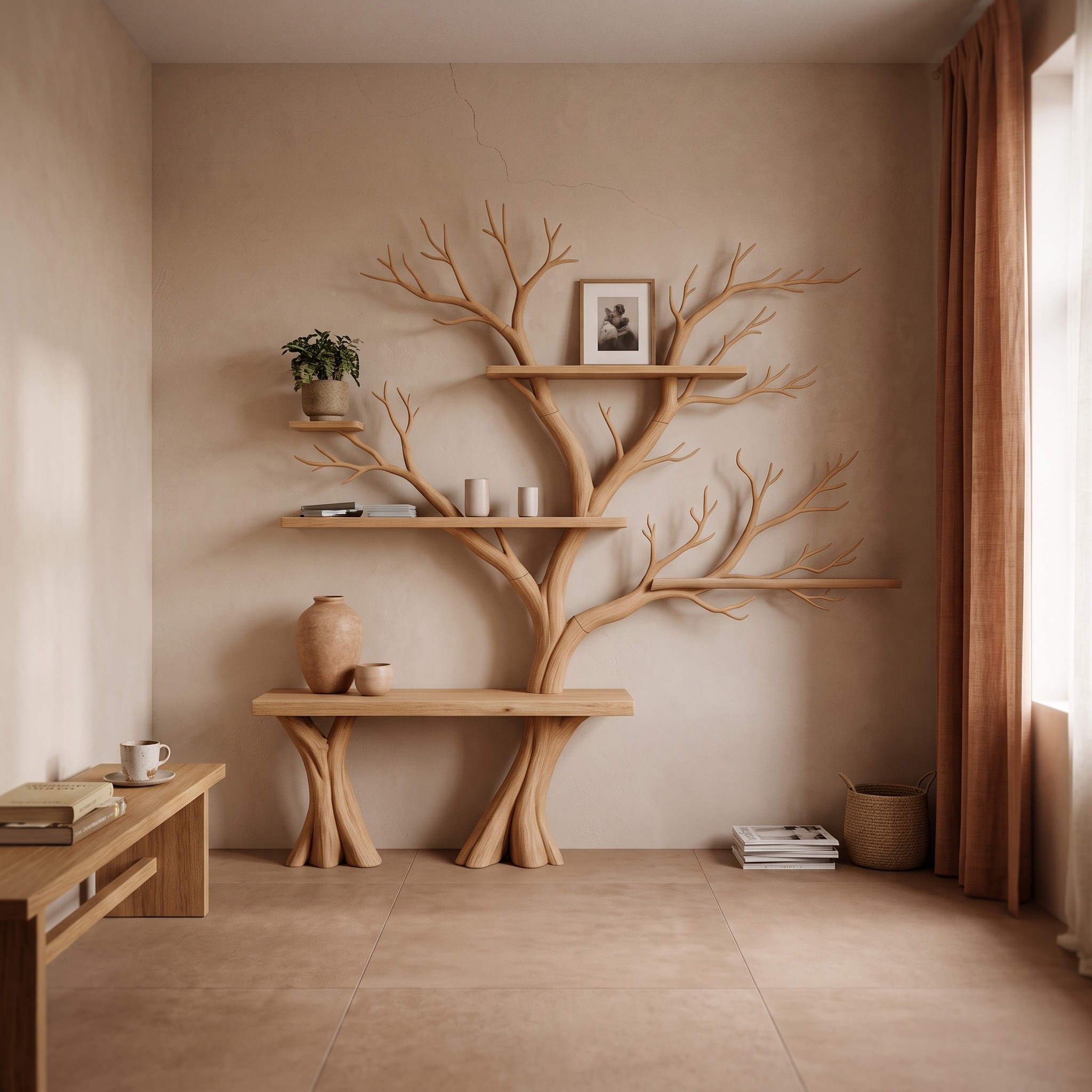 Rustic Artistic Tree Wall Bookcase Bedroom