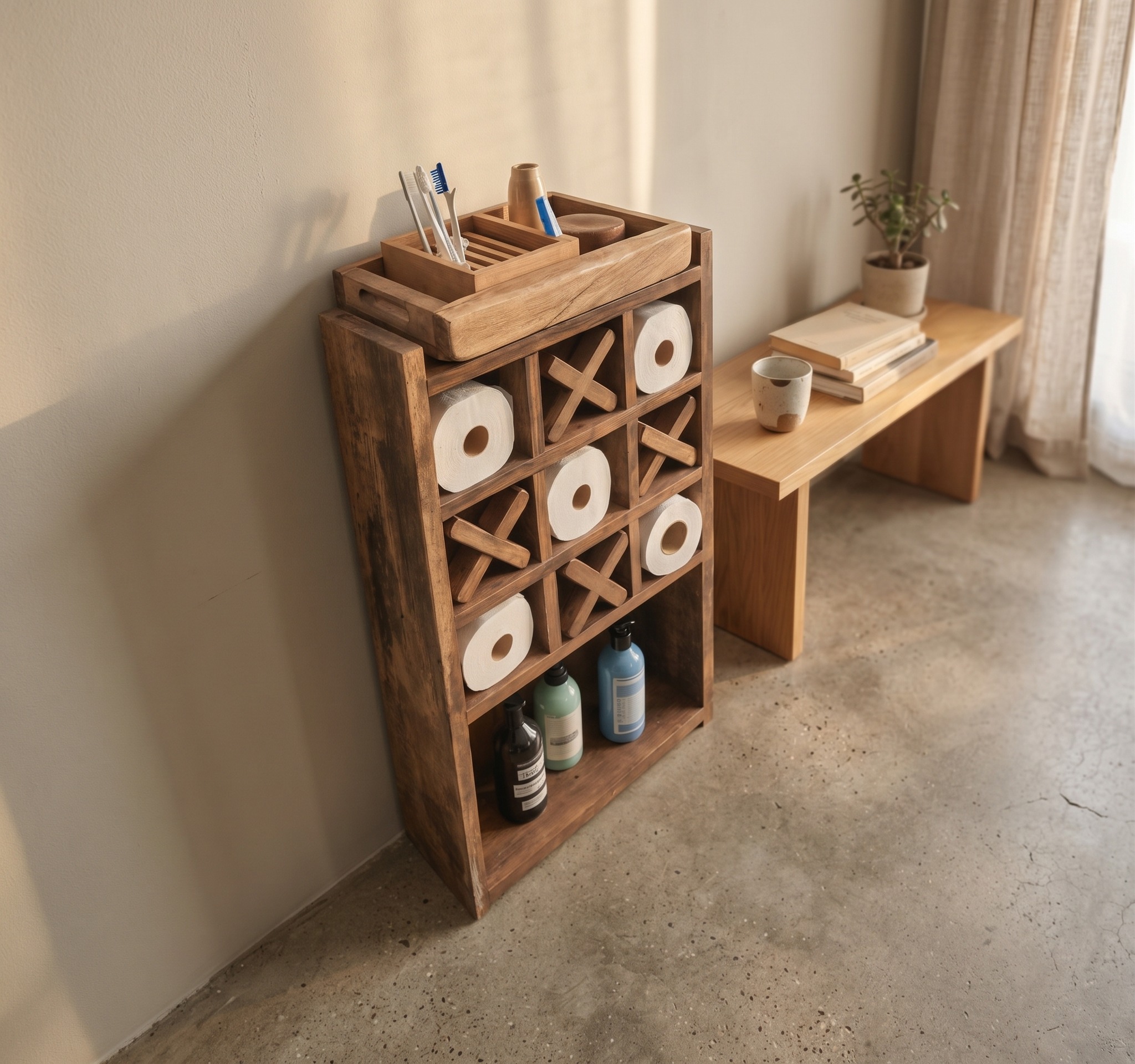 Rustic Bathroom Storage Shelf for Toilet Paper and Essentials