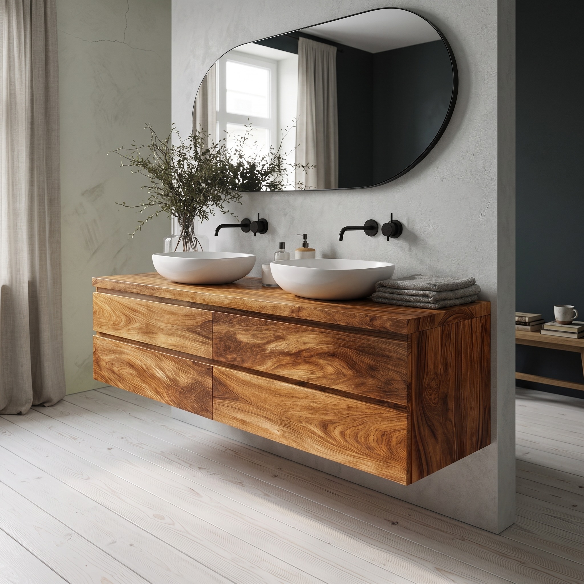 Rustic Bathroom Vanity Cabinet Natural Wood Wall Mounted Vanity