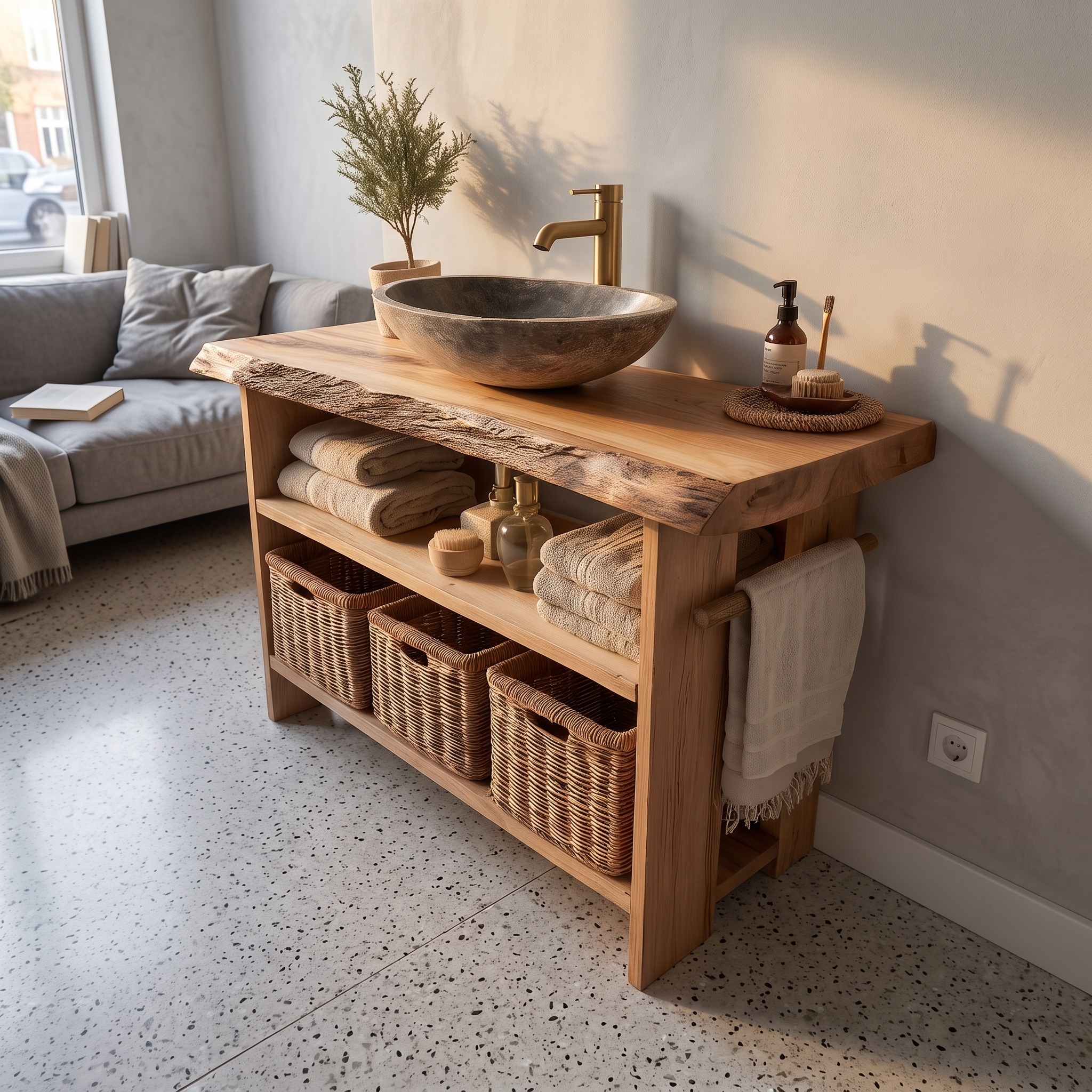 Rustic Bathroom Vanity Console Open Storage