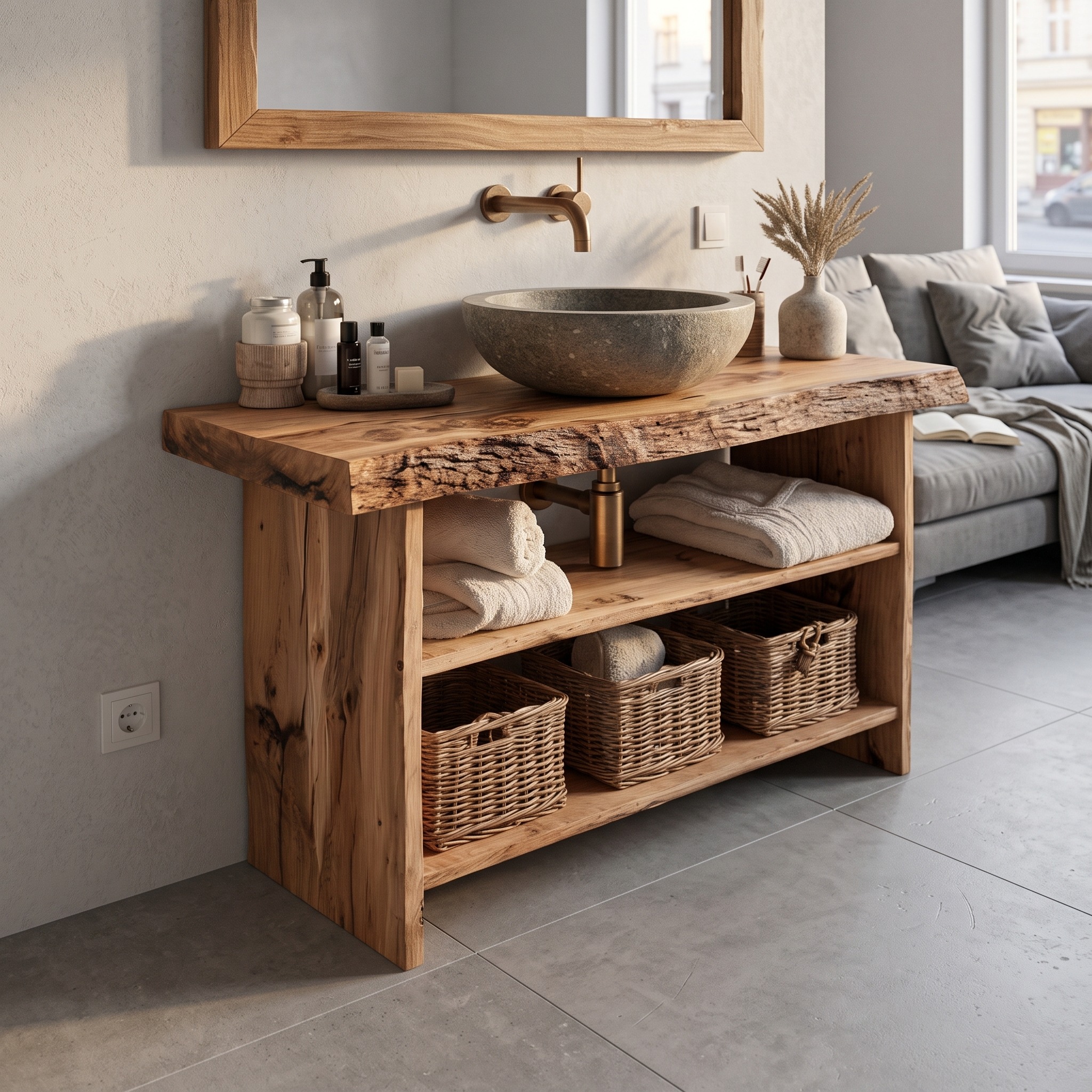Rustic Bathroom Vanity Console Storage