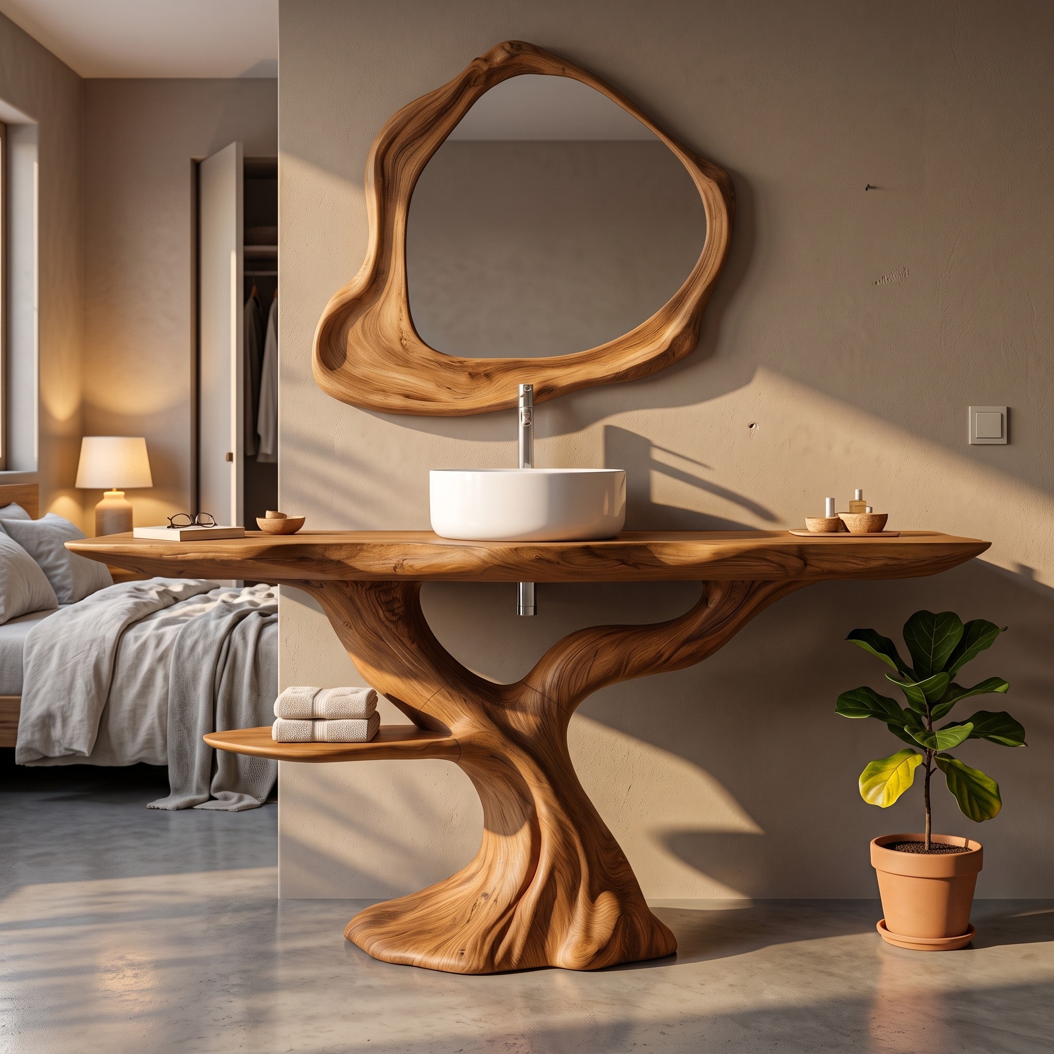 Rustic Bathroom Vanity with Bold Tree Root Design for Bathroom
