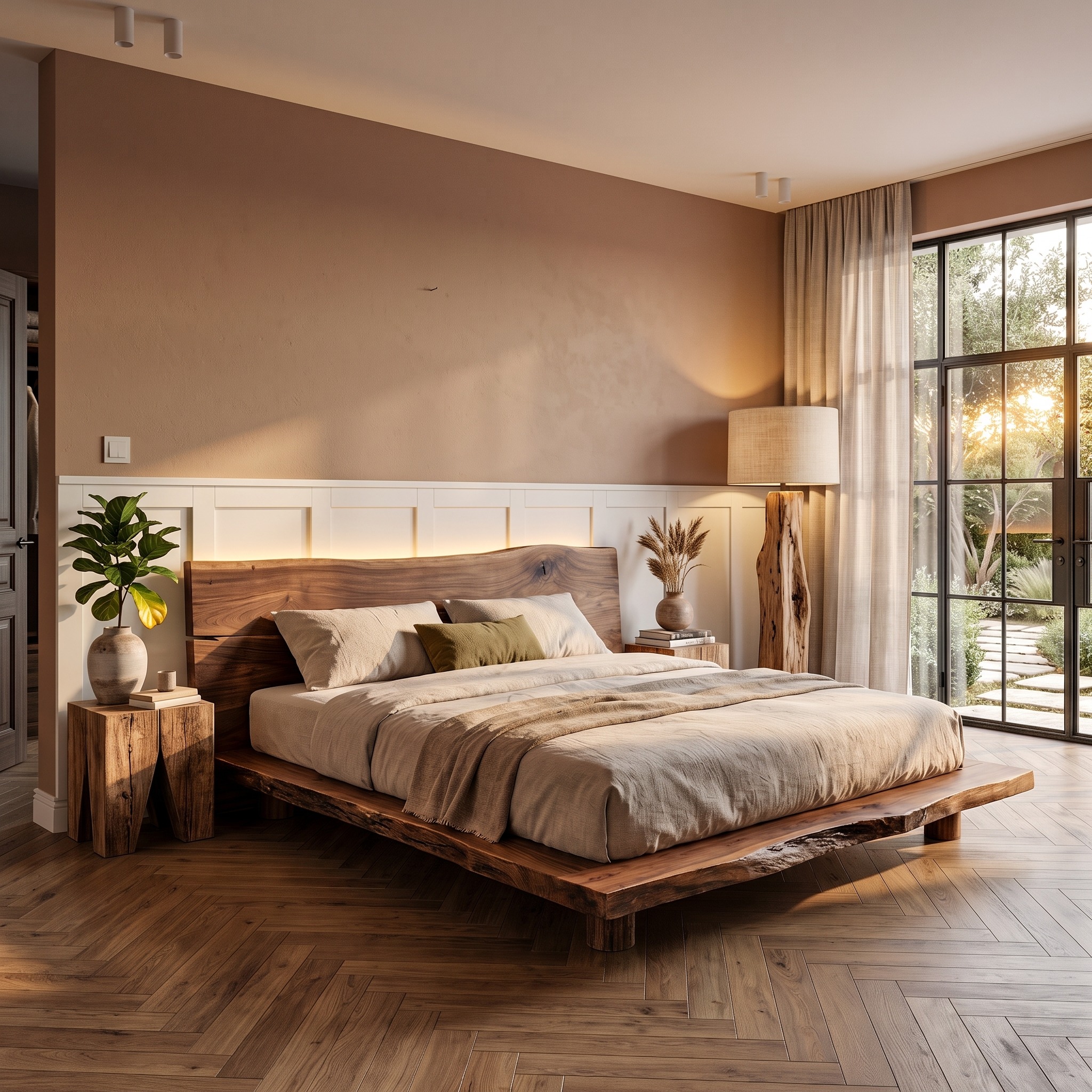 Rustic Bed Frame with Live Edge Headboard for Bedroom