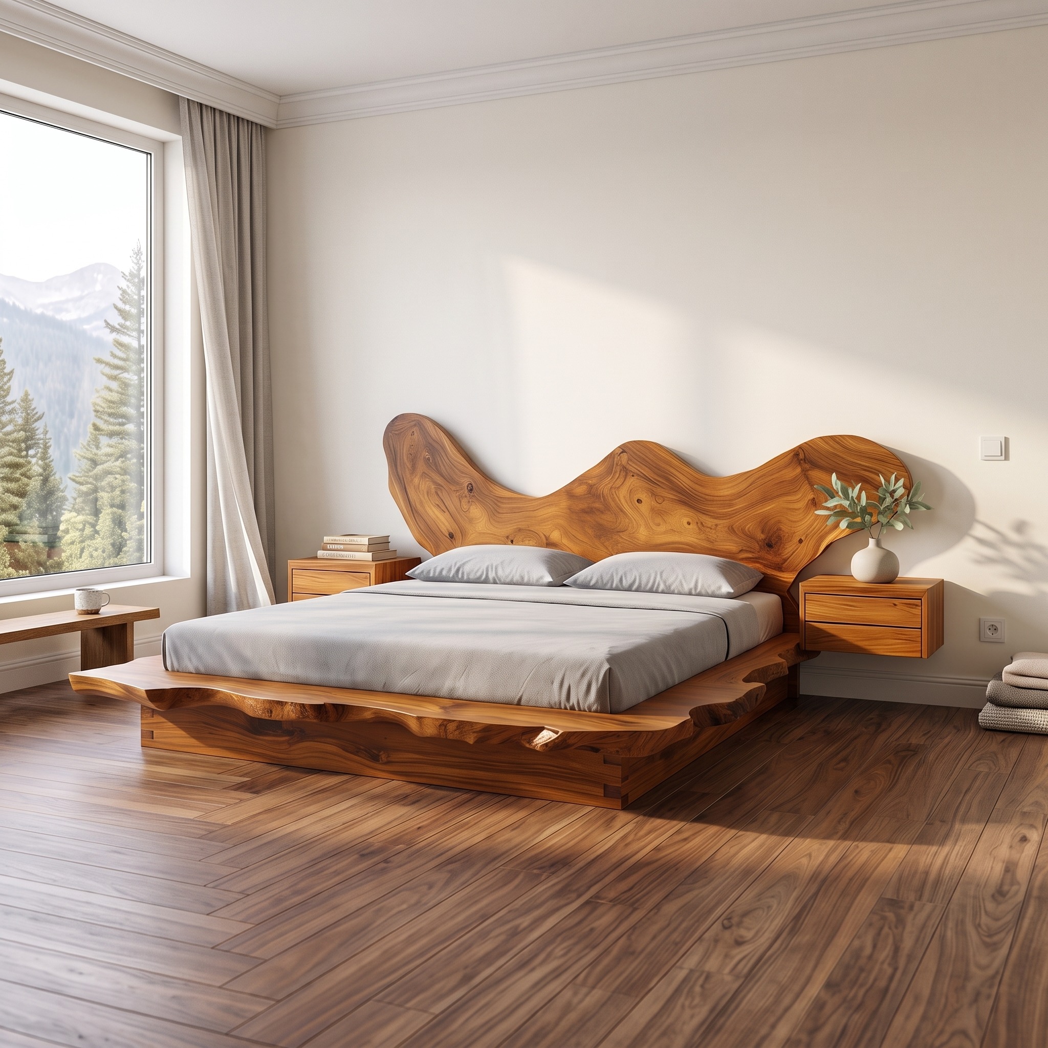 Rustic Bedroom Solid Wood Platform Bed