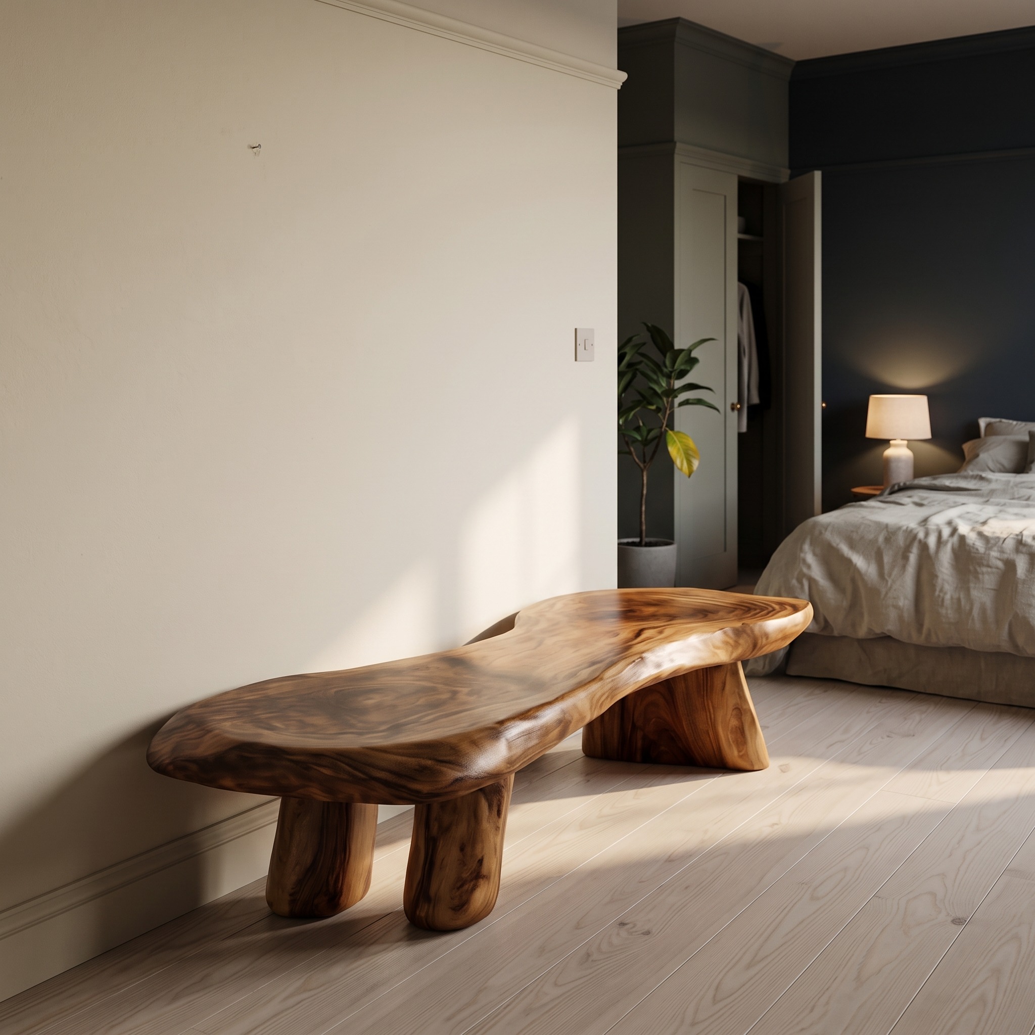 Rustic Bench Natural Tree Slab Design for Entryway