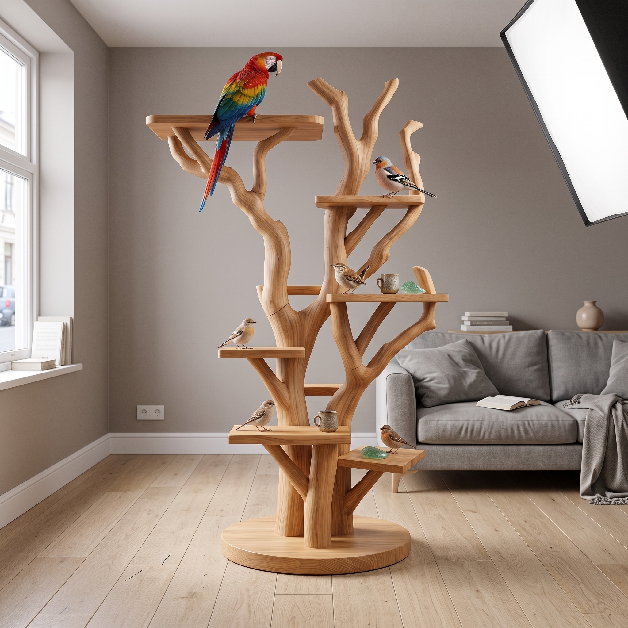 Rustic Bird Activity Stand for Living Room or Pet Corner
