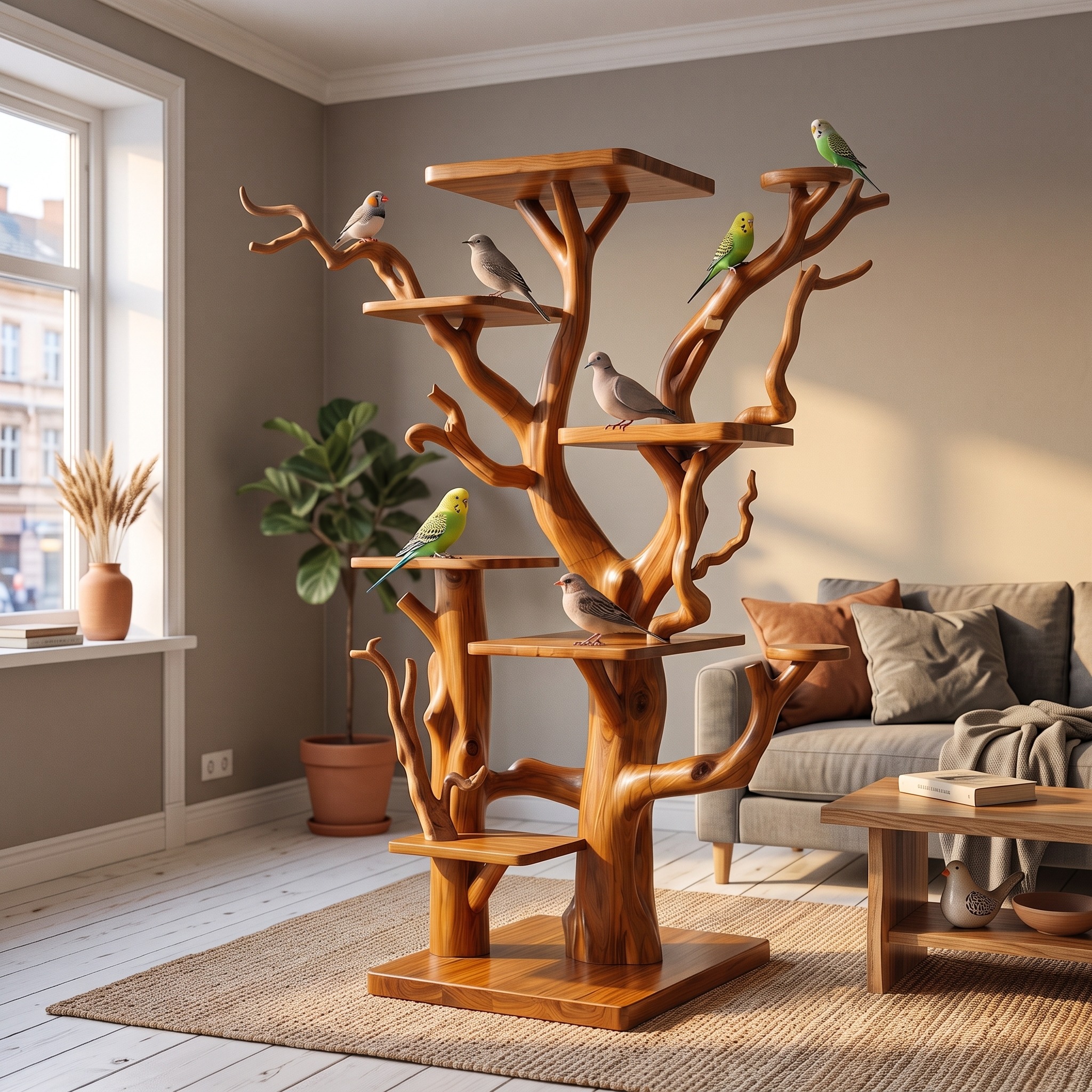Rustic Bird Perch Stand for Living Room or Bedroom