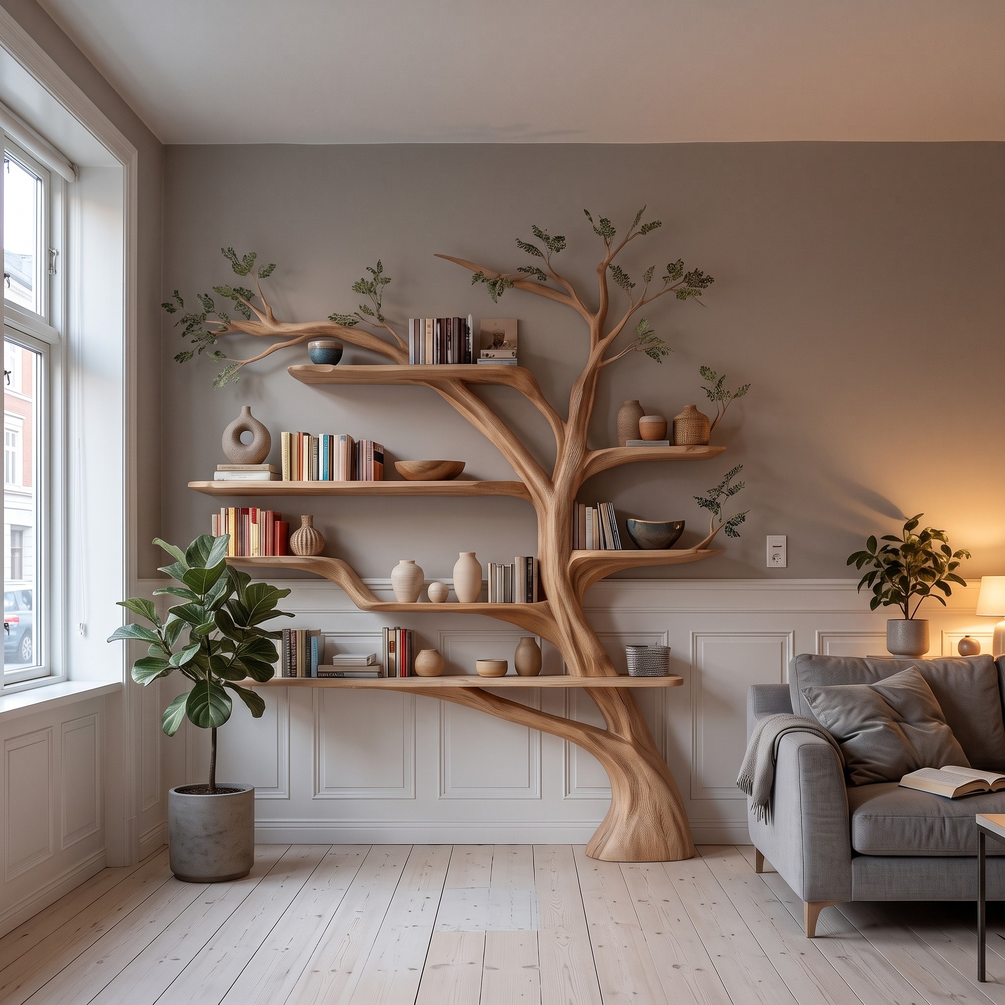 Rustic Book Tree Shelf Home Office