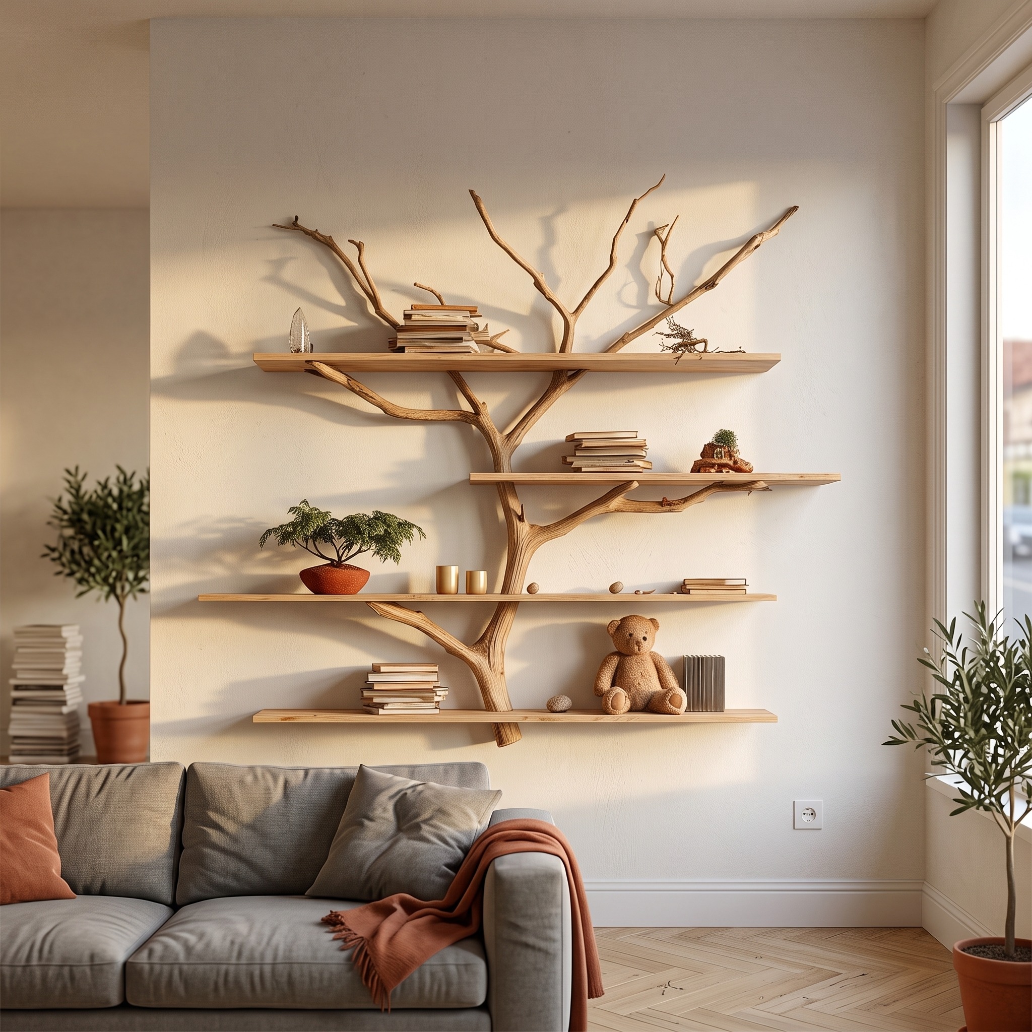Rustic Book Tree Shelf Nursery Kids