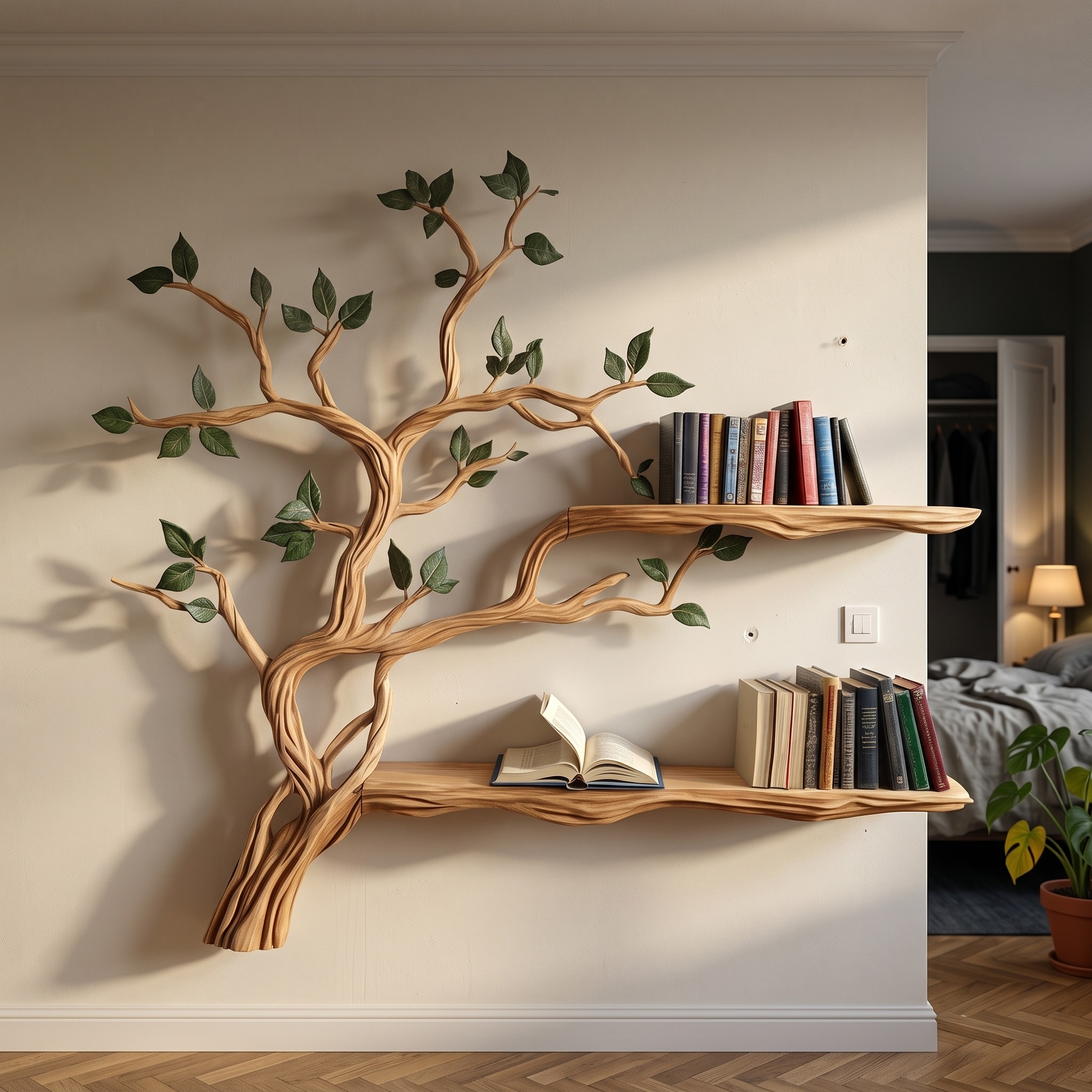 Rustic Branch Floating Shelf Custom Bookcase